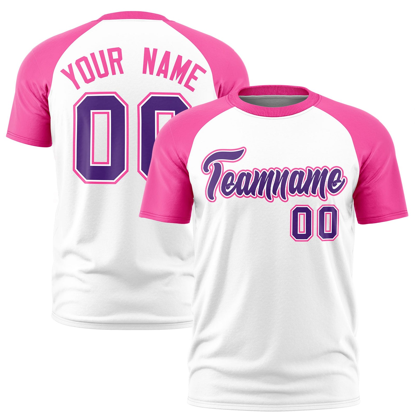 Custom White Pink Raglan Sleeves Performance T-Shirt