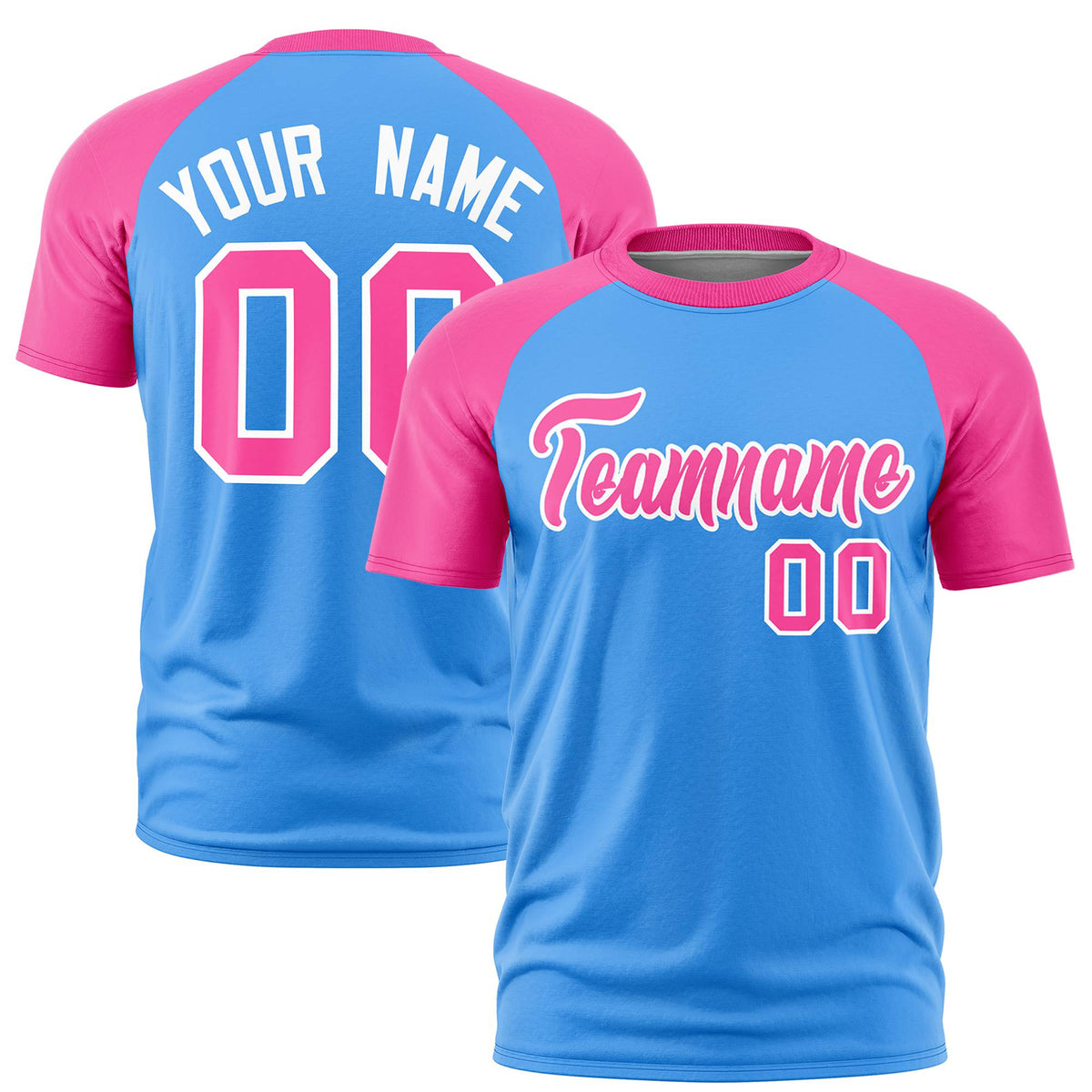 Custom Powder Blue Pink Raglan Sleeves Performance T-Shirt