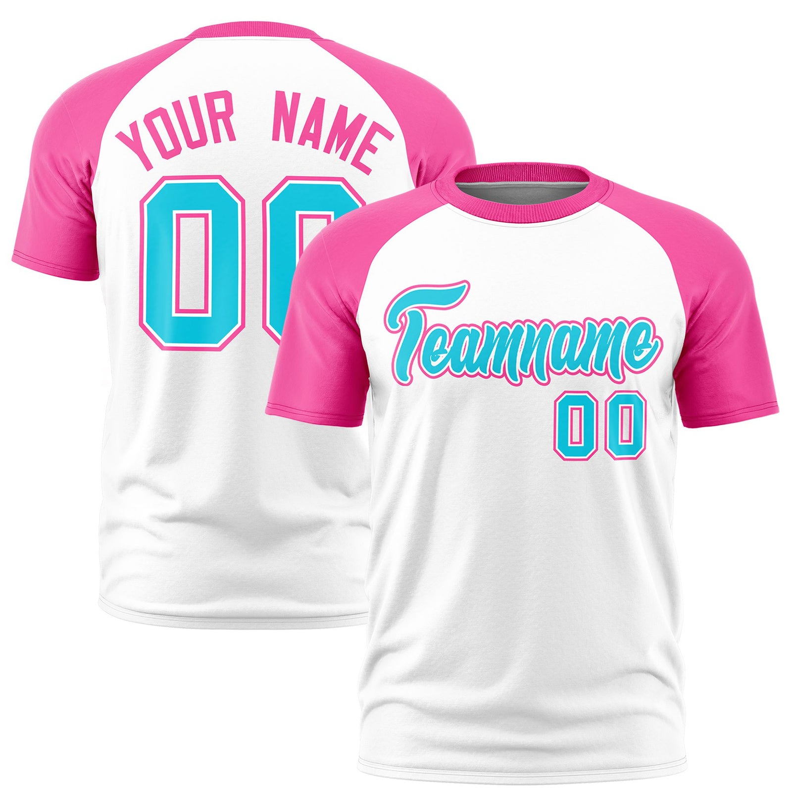 Custom White Pink Raglan Sleeves Performance T-Shirt