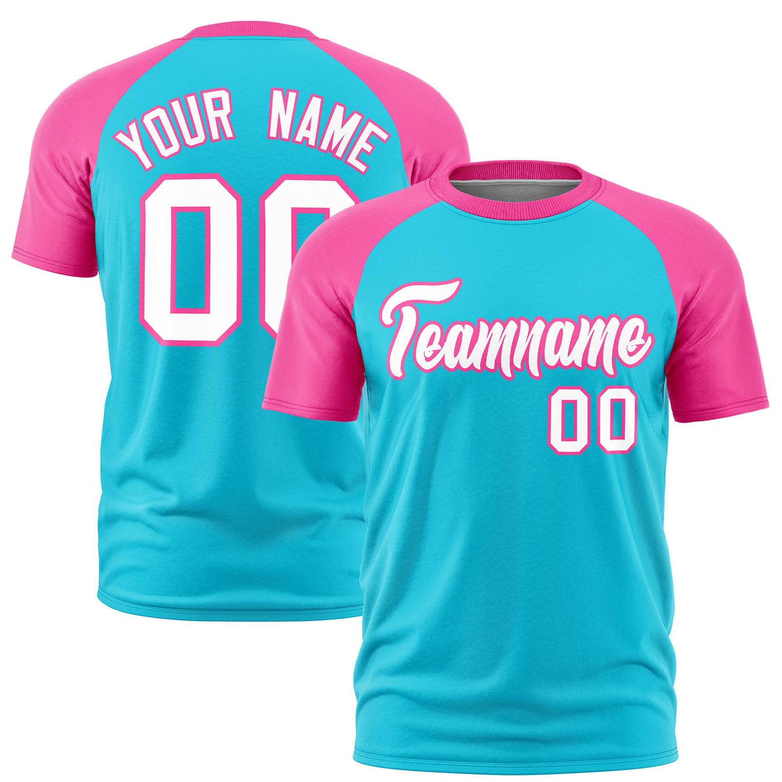 Custom Sky Blue Pink Raglan Sleeves Performance T-Shirt