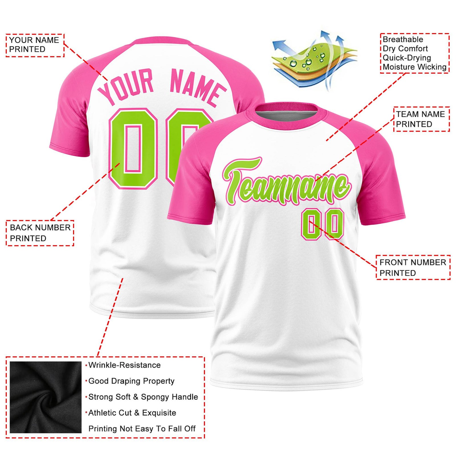 Custom White Pink Raglan Sleeves Performance T-Shirt