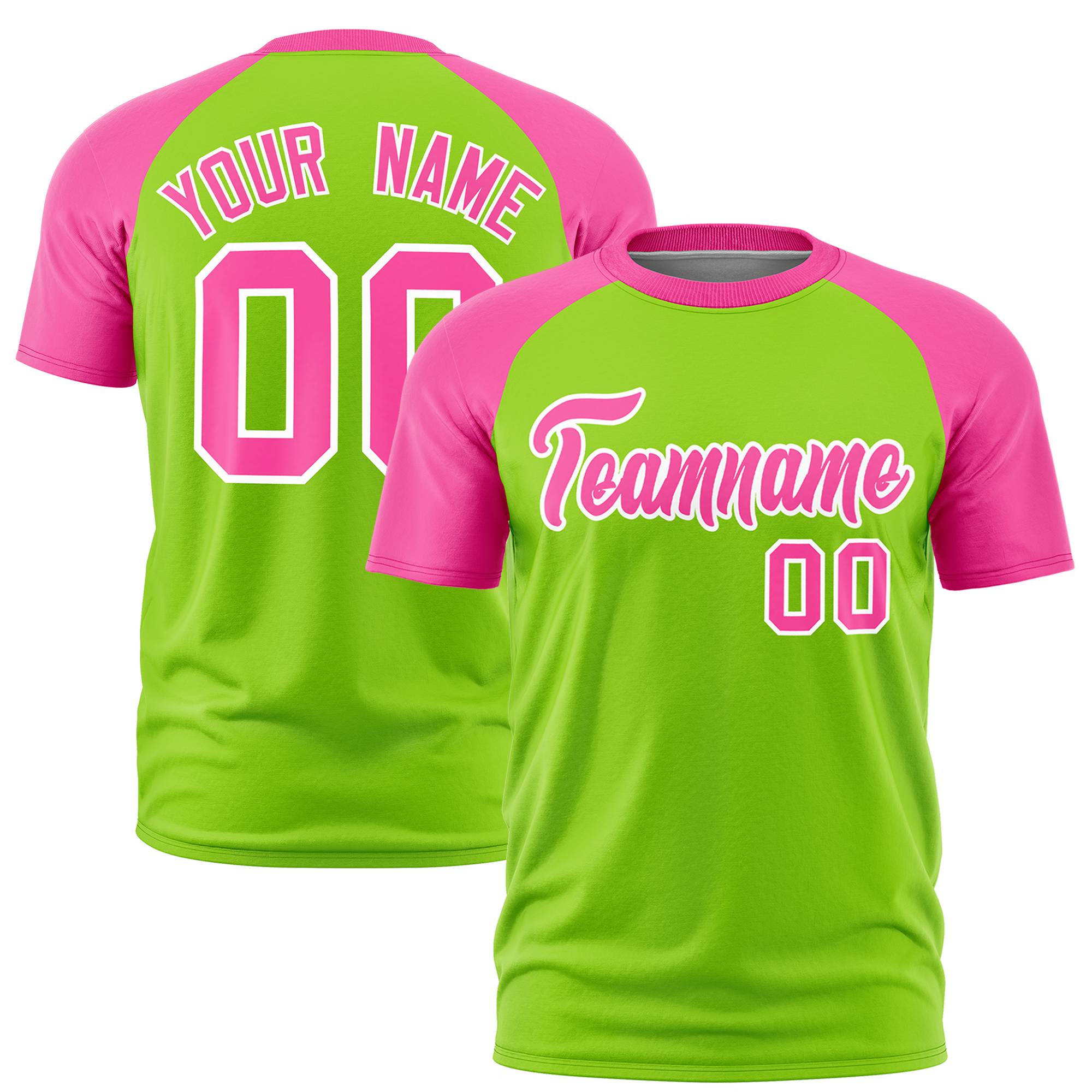 Custom Neon Green Pink Raglan Sleeves Performance T-Shirt