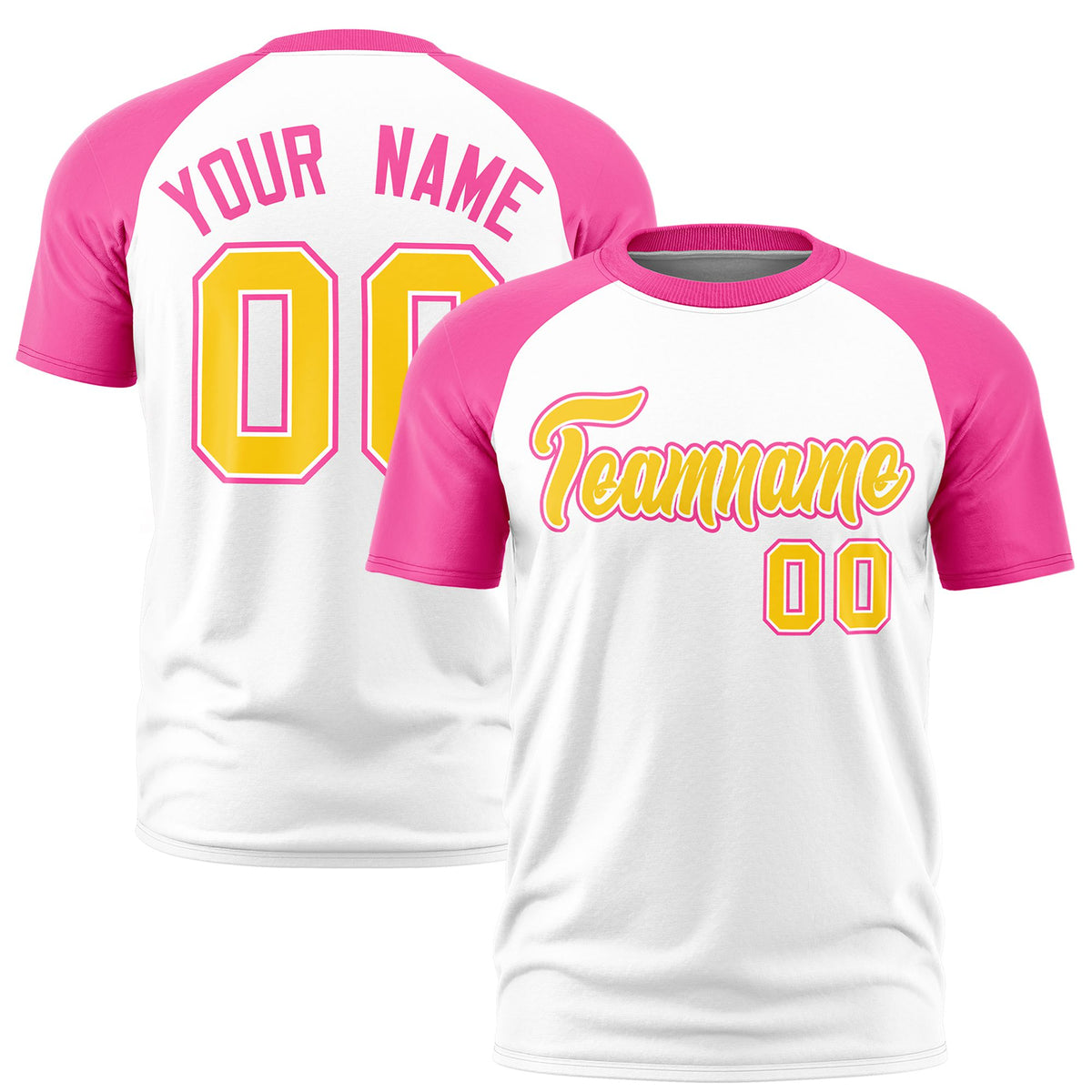 Custom White Pink Raglan Sleeves Performance T-Shirt