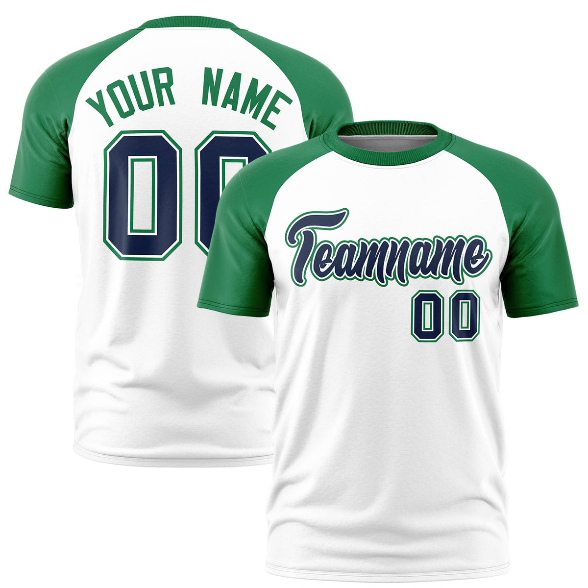 Custom White Kelly Green Raglan Sleeves Performance T-Shirt