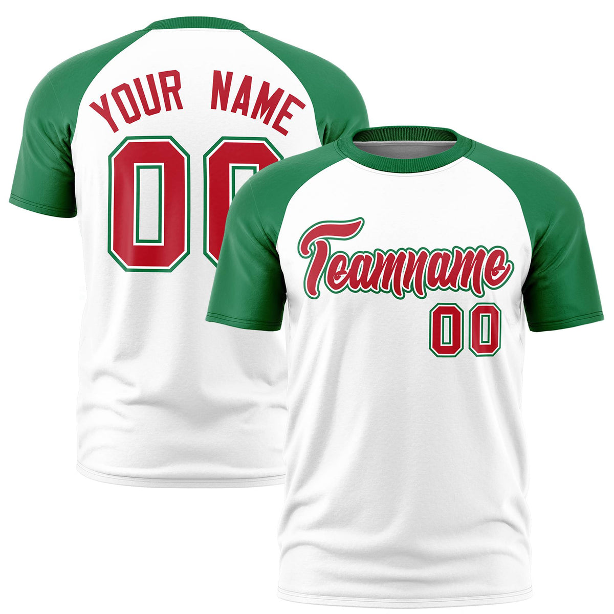 Custom White Kelly Green Raglan Sleeves Performance T-Shirt