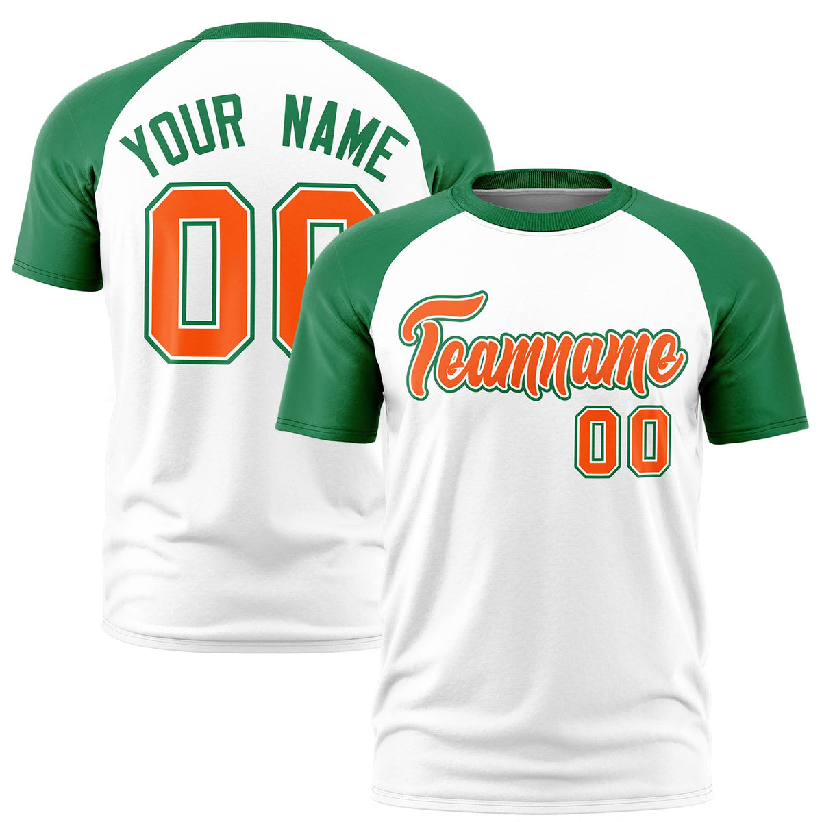 Custom White Kelly Green Raglan Sleeves Performance T-Shirt