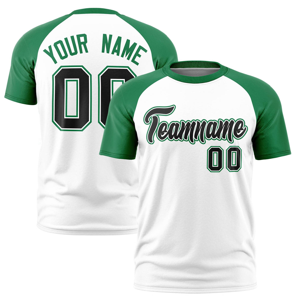 Custom White Kelly Green Raglan Sleeves Performance T-Shirt