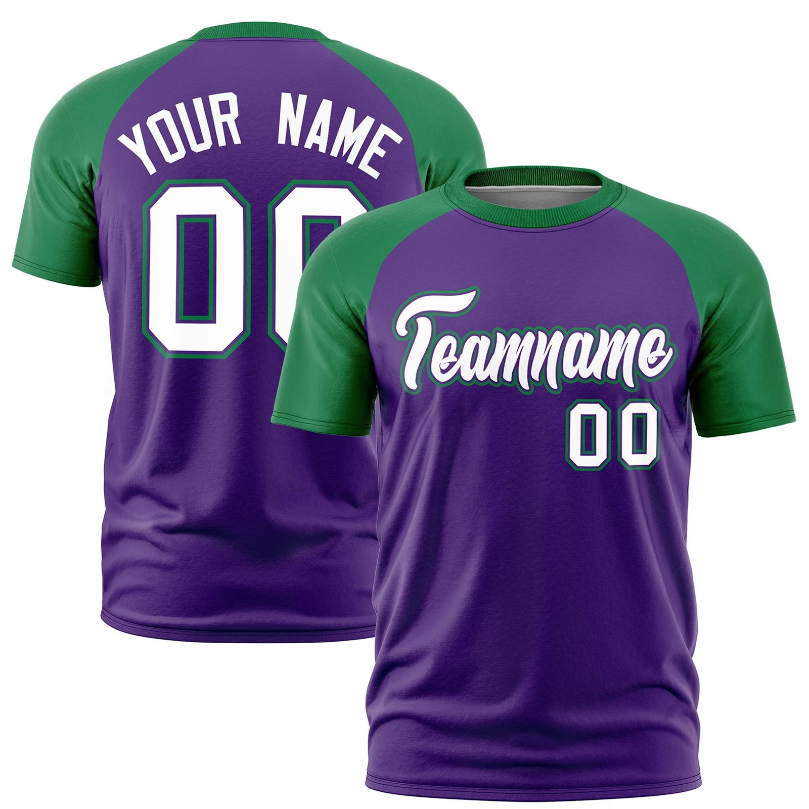 Custom Purple Kelly Green Raglan Sleeves Performance T-Shirt