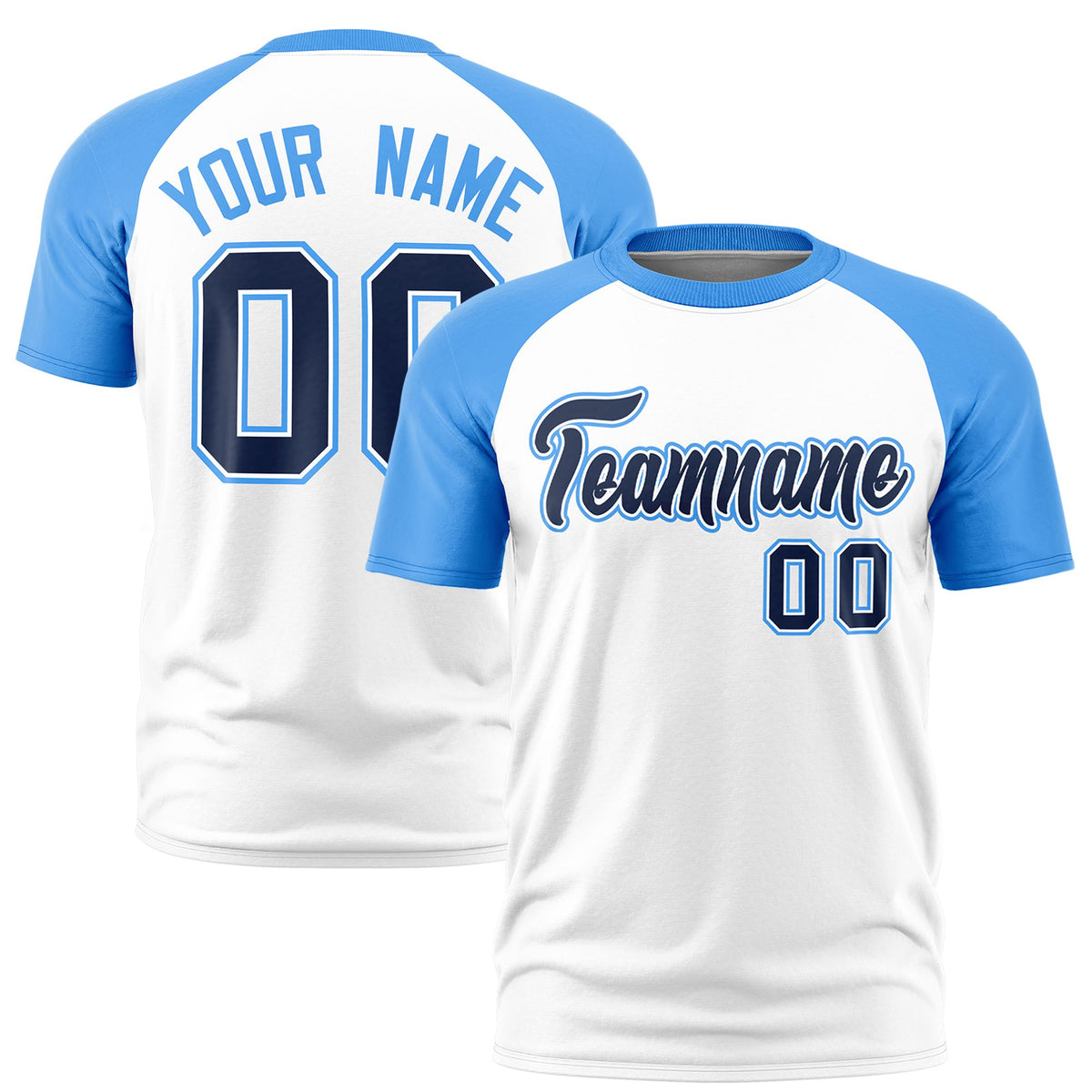 Custom White Powder Blue Raglan Sleeves Performance T-Shirt