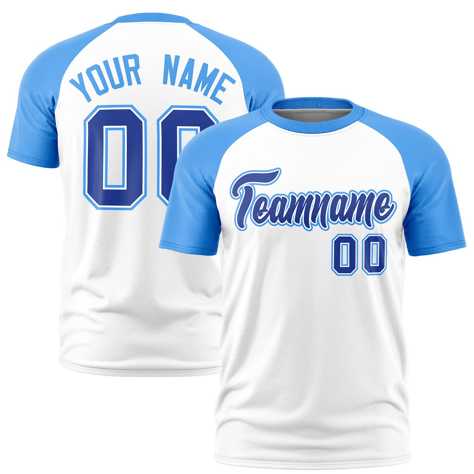 Custom White Powder Blue Raglan Sleeves Performance T-Shirt