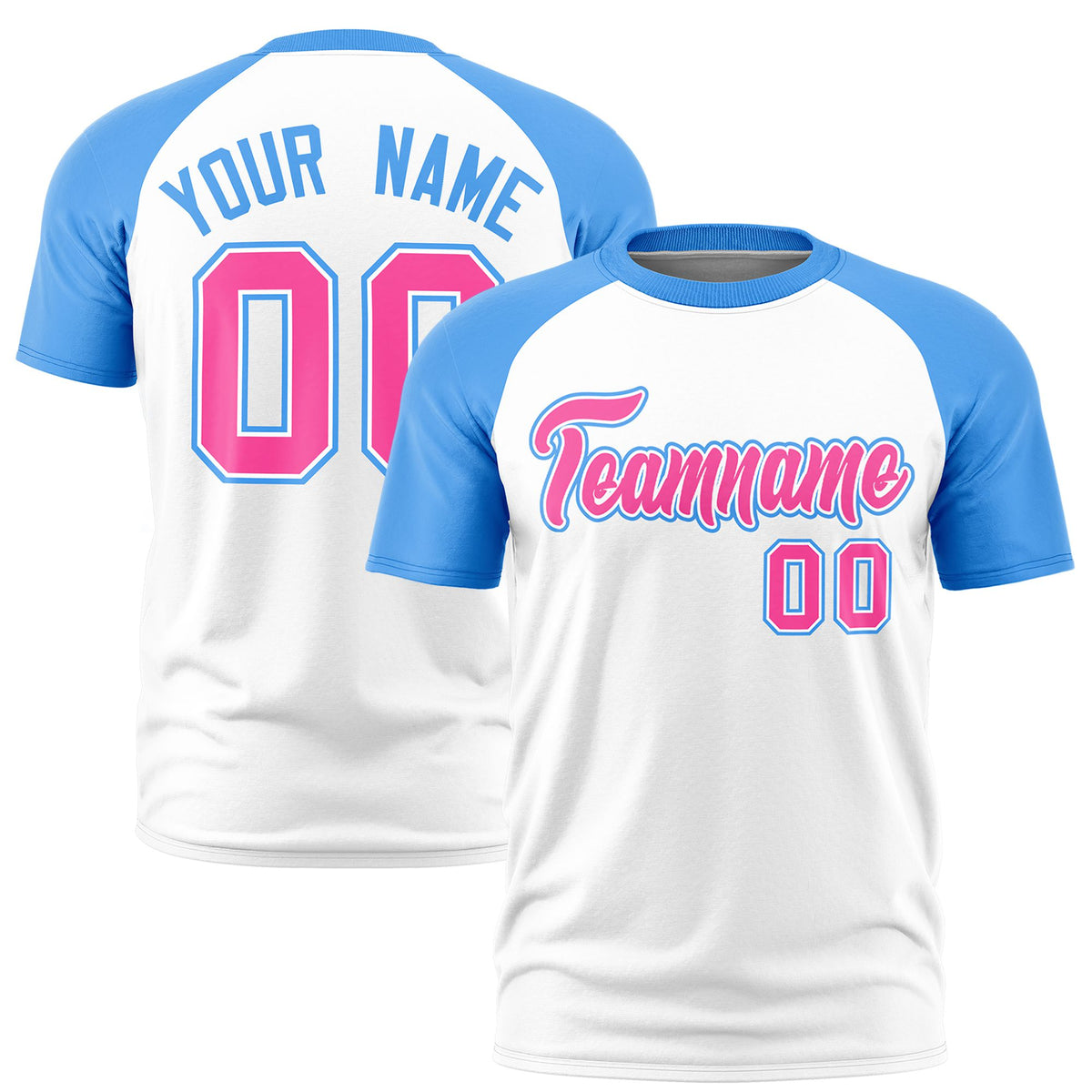Custom White Powder Blue Raglan Sleeves Performance T-Shirt