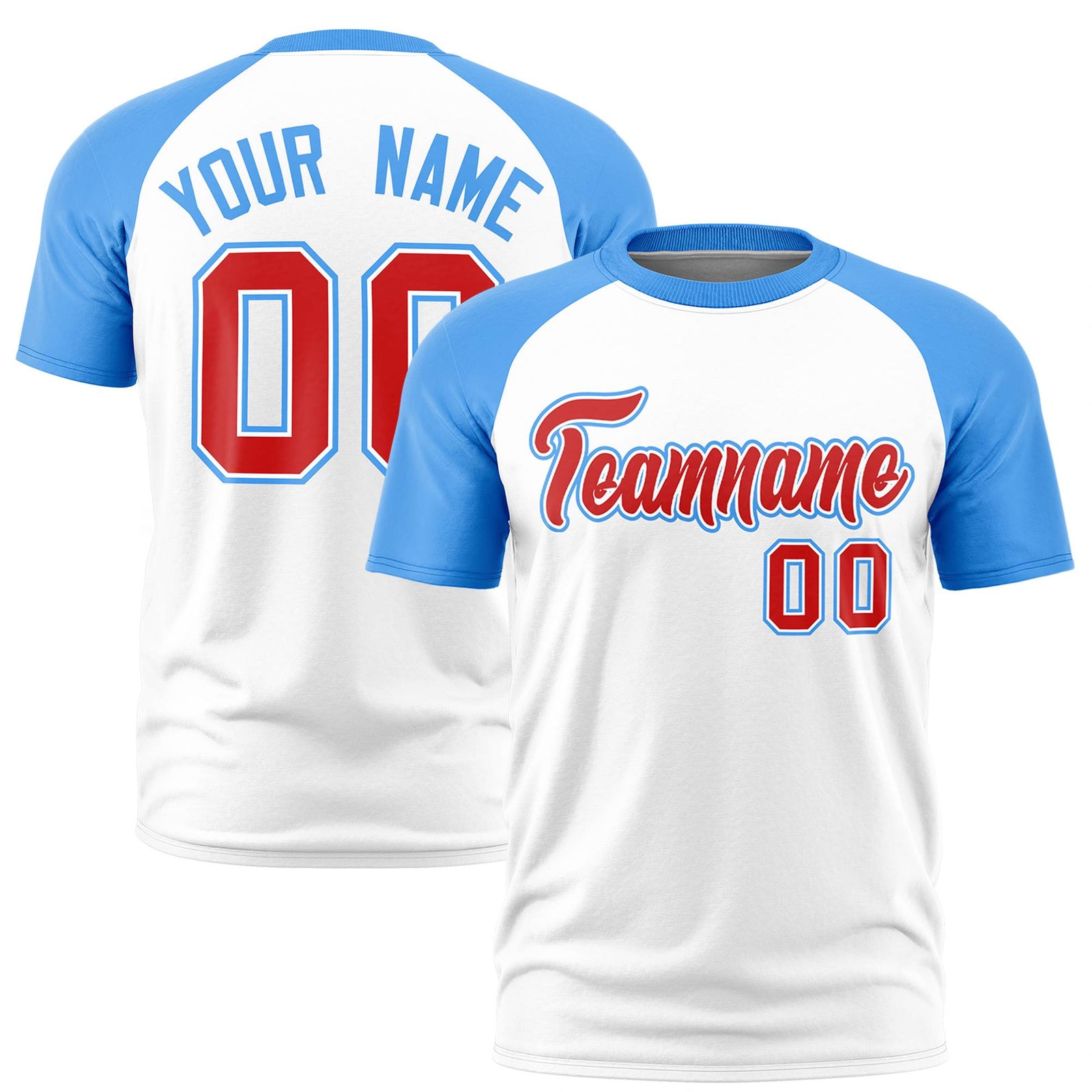 Custom White Powder Blue Raglan Sleeves Performance T-Shirt