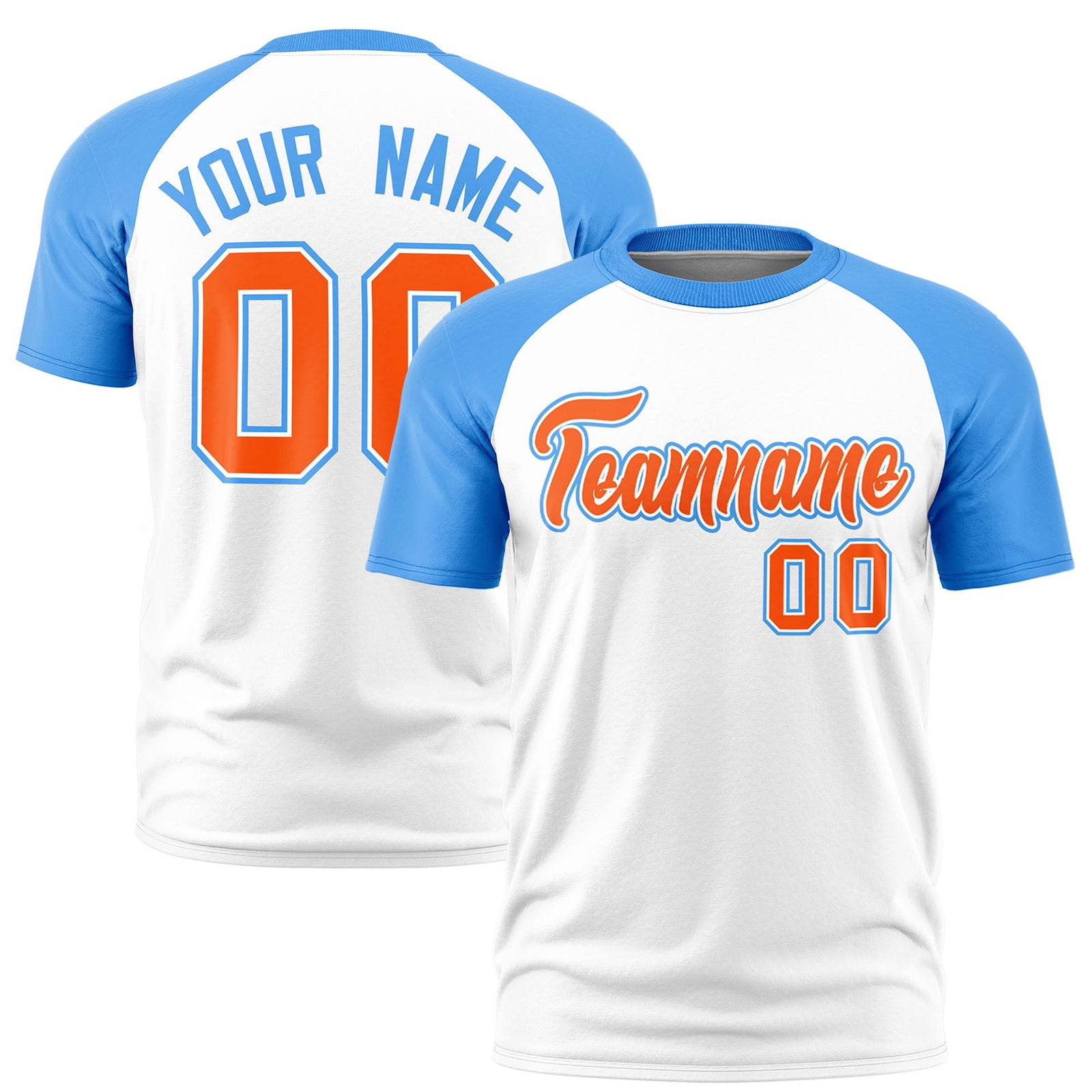 Custom White Powder Blue Raglan Sleeves Performance T-Shirt