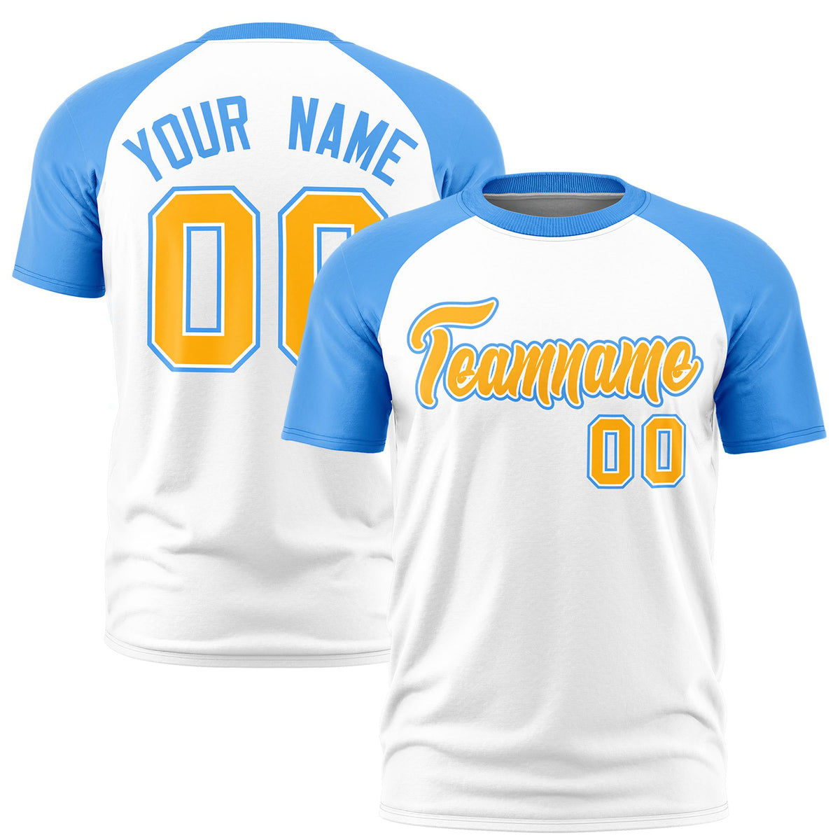 Custom White Powder Blue Raglan Sleeves Performance T-Shirt