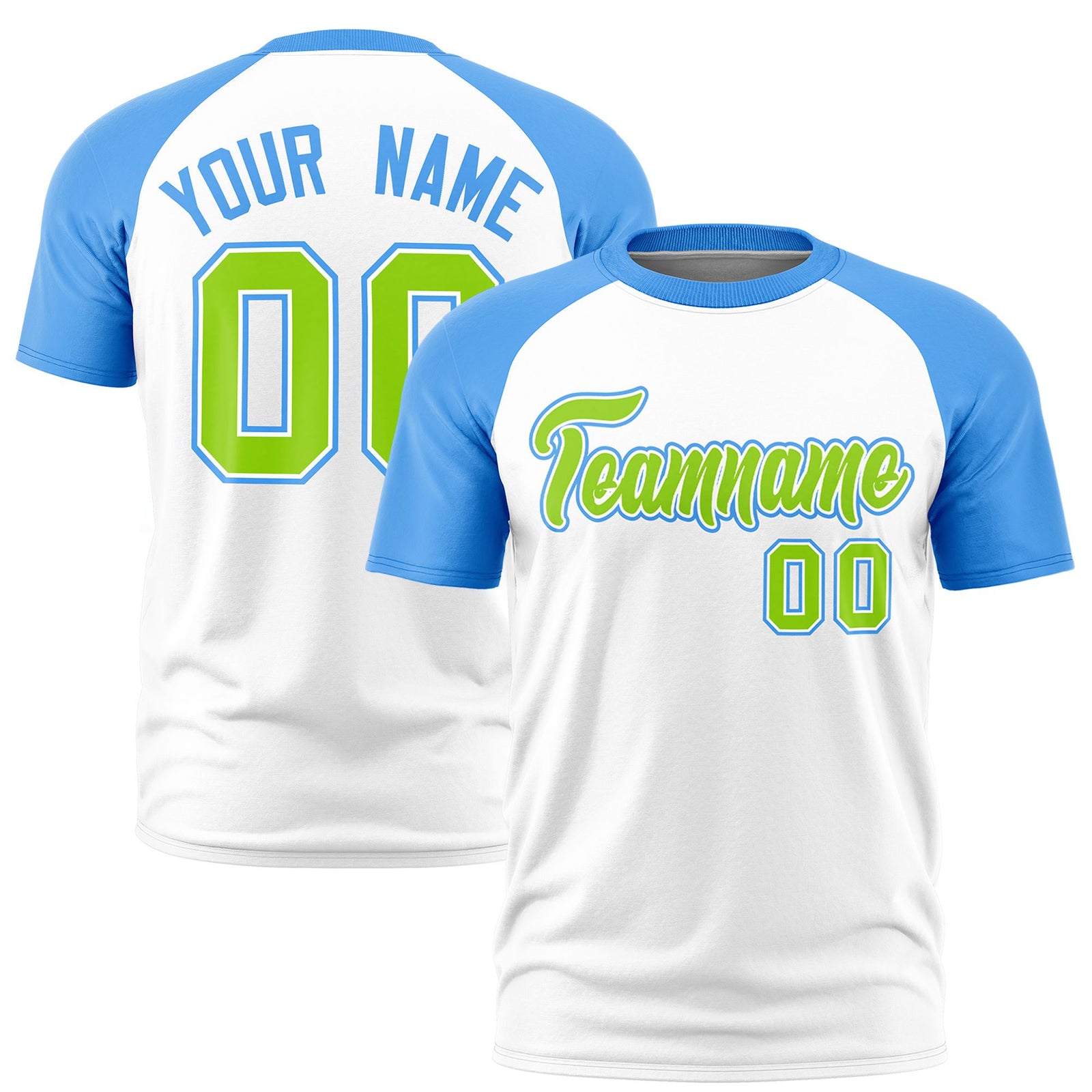 Custom White Powder Blue Raglan Sleeves Performance T-Shirt