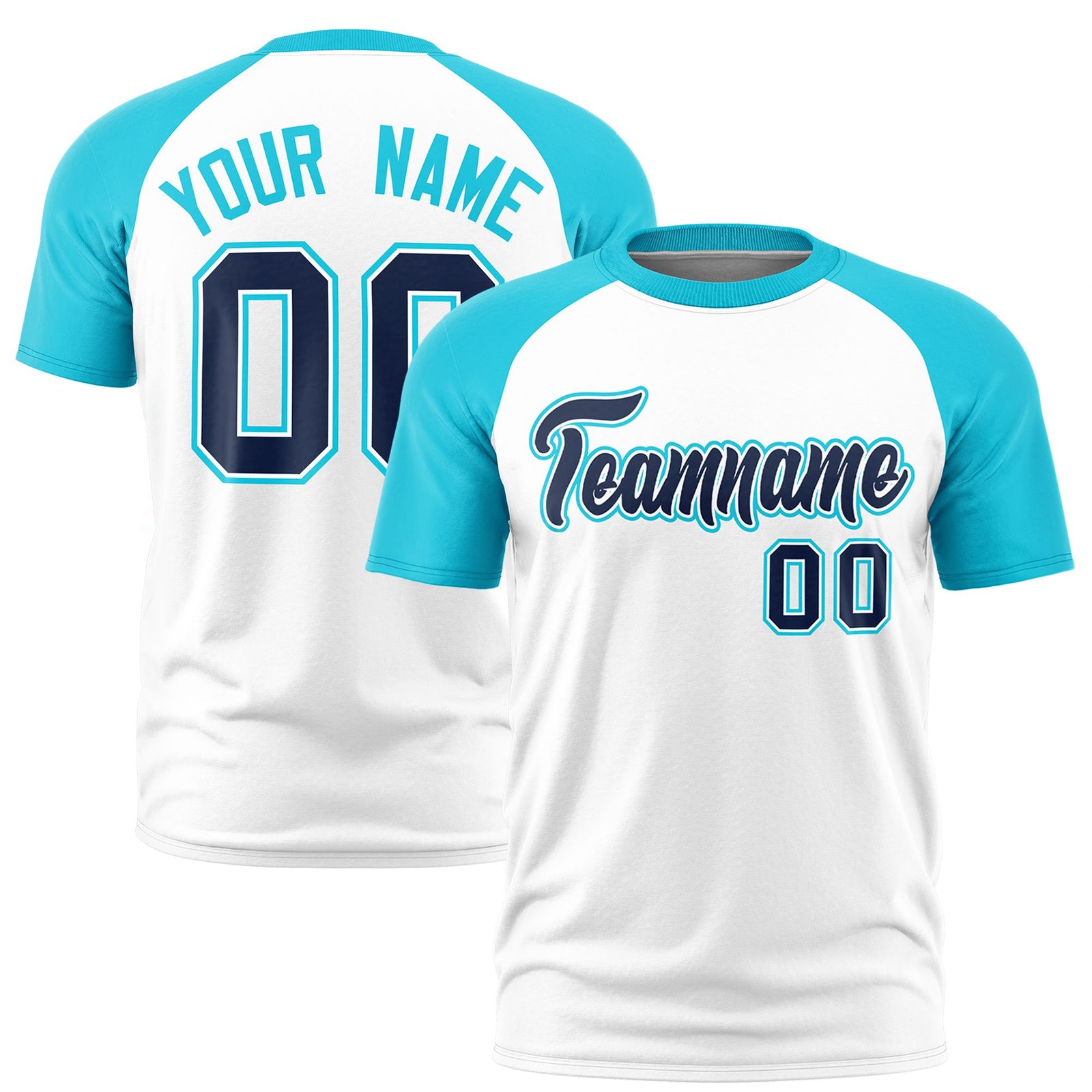 Custom White Sky Blue Raglan Sleeves Performance T-Shirt