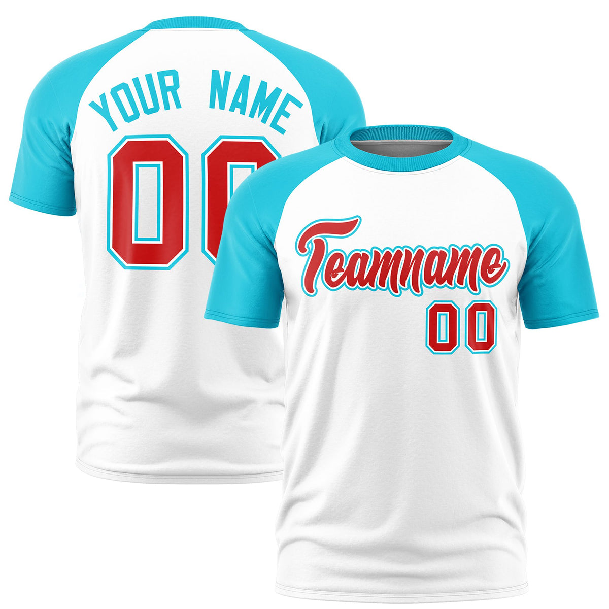 Custom White Sky Blue Raglan Sleeves Performance T-Shirt