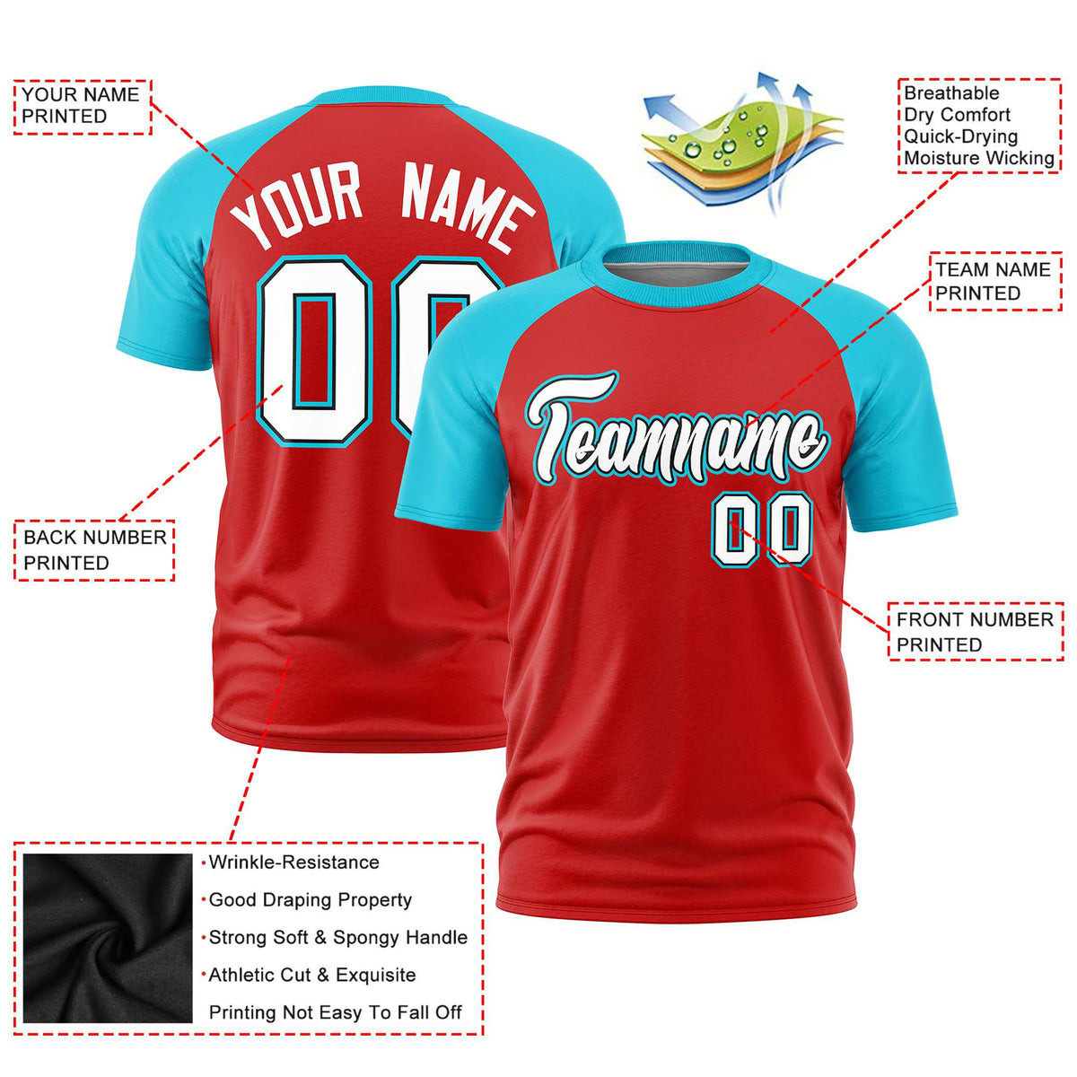 Custom White Sky Blue Raglan Sleeves Performance T-Shirt