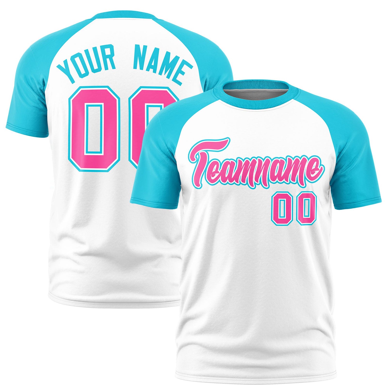 Custom White Sky Blue Raglan Sleeves Performance T-Shirt