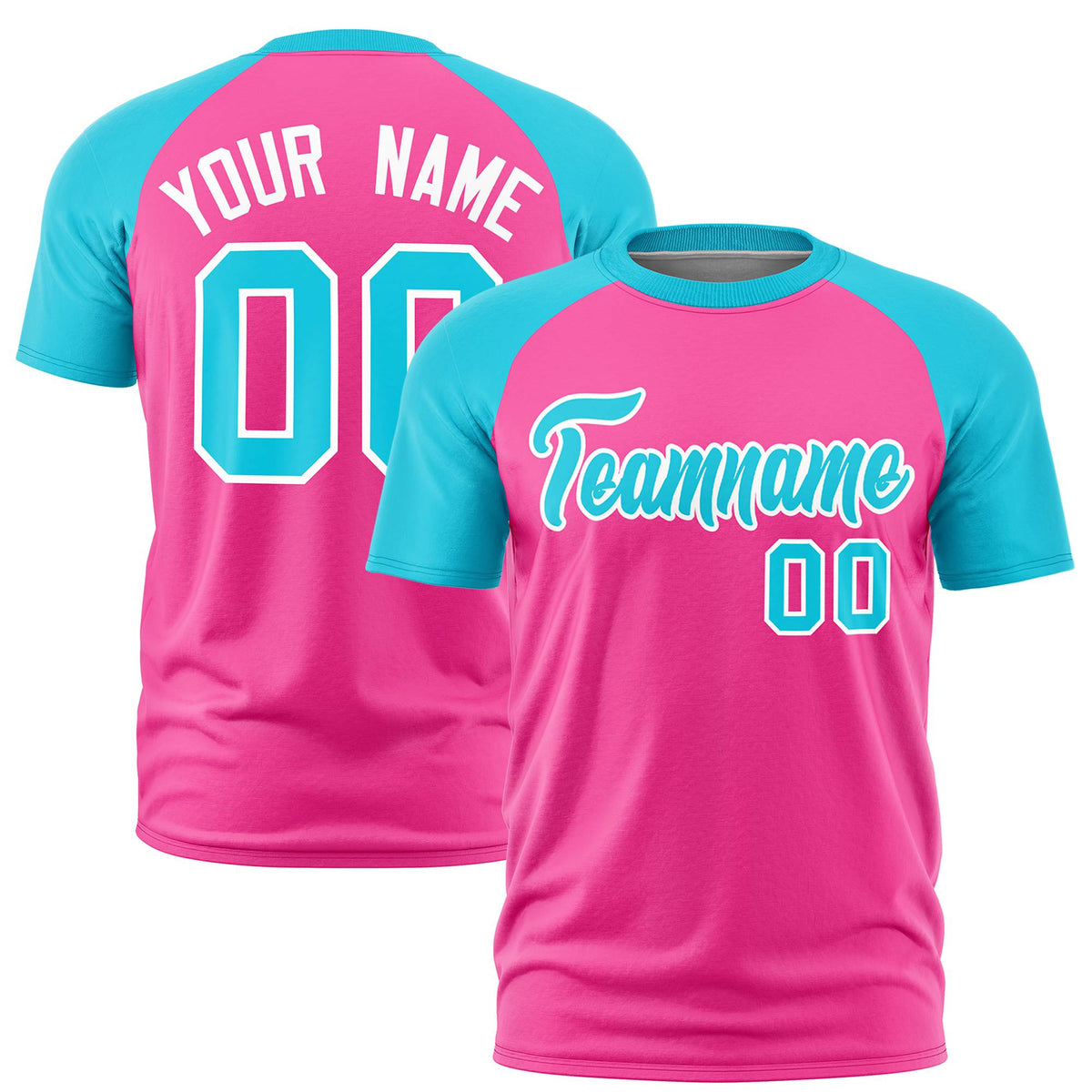 Custom Pink Sky Blue Raglan Sleeves Performance T-Shirt