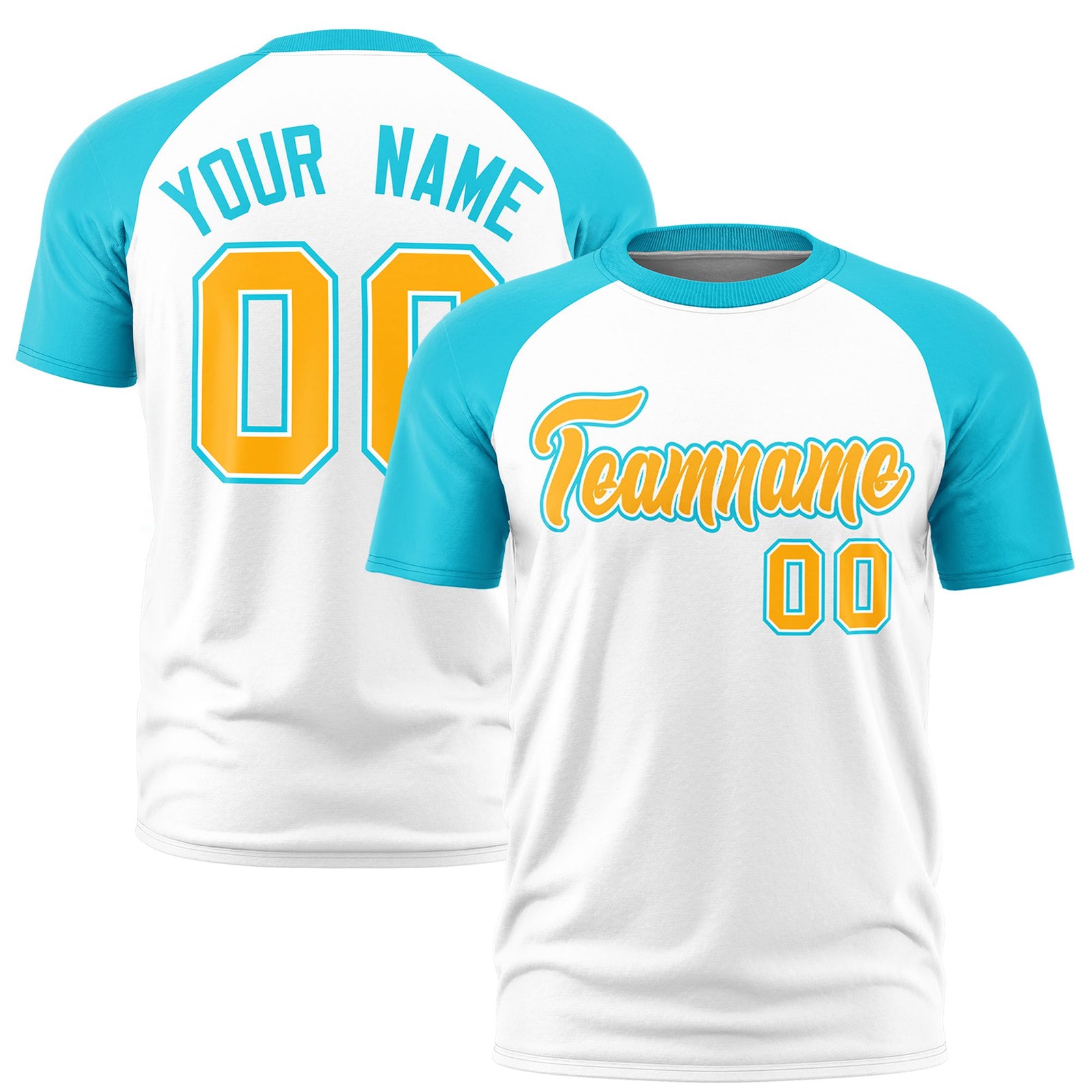 Custom White Sky Blue Raglan Sleeves Performance T-Shirt