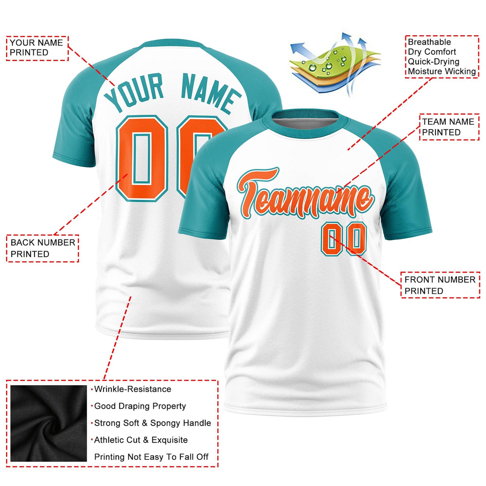Custom White Aqua Raglan Sleeves Performance T-Shirt