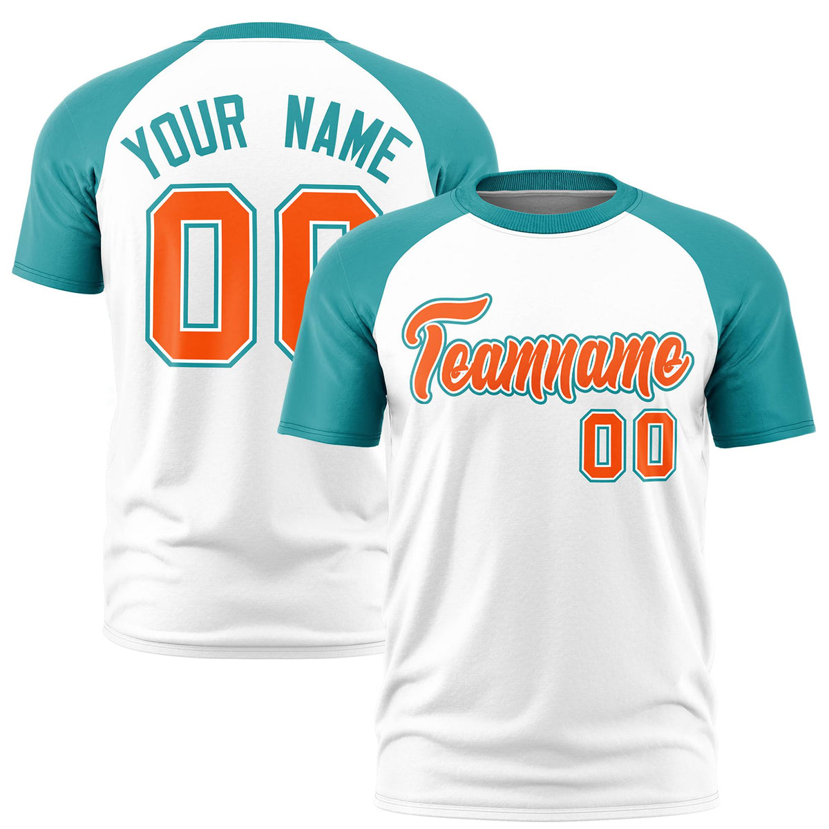 Custom White Aqua Raglan Sleeves Performance T-Shirt