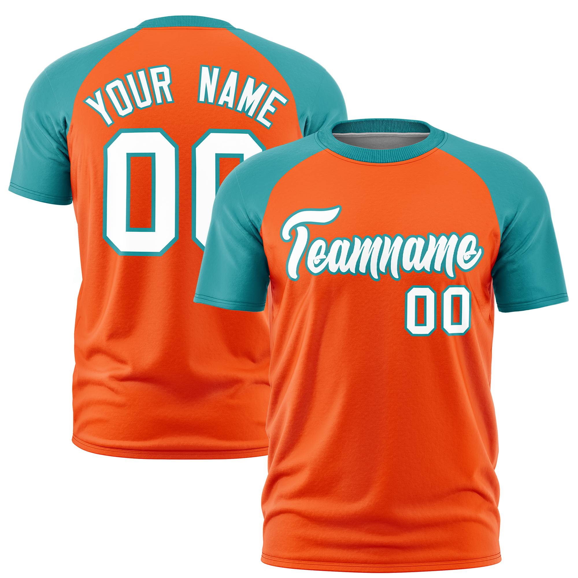 Custom Orange Aqua Raglan Sleeves Performance T-Shirt