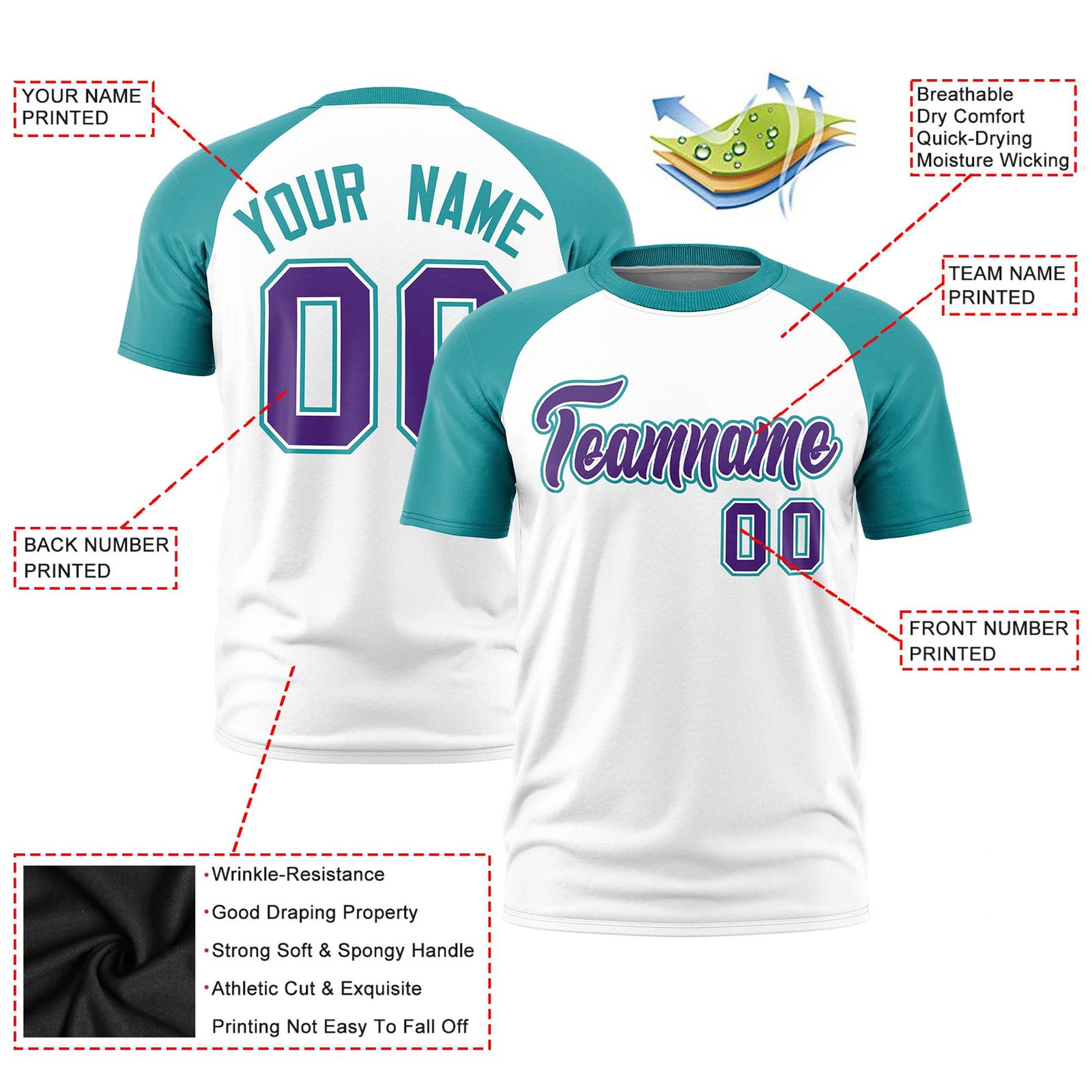 Custom White Aqua Raglan Sleeves Performance T-Shirt