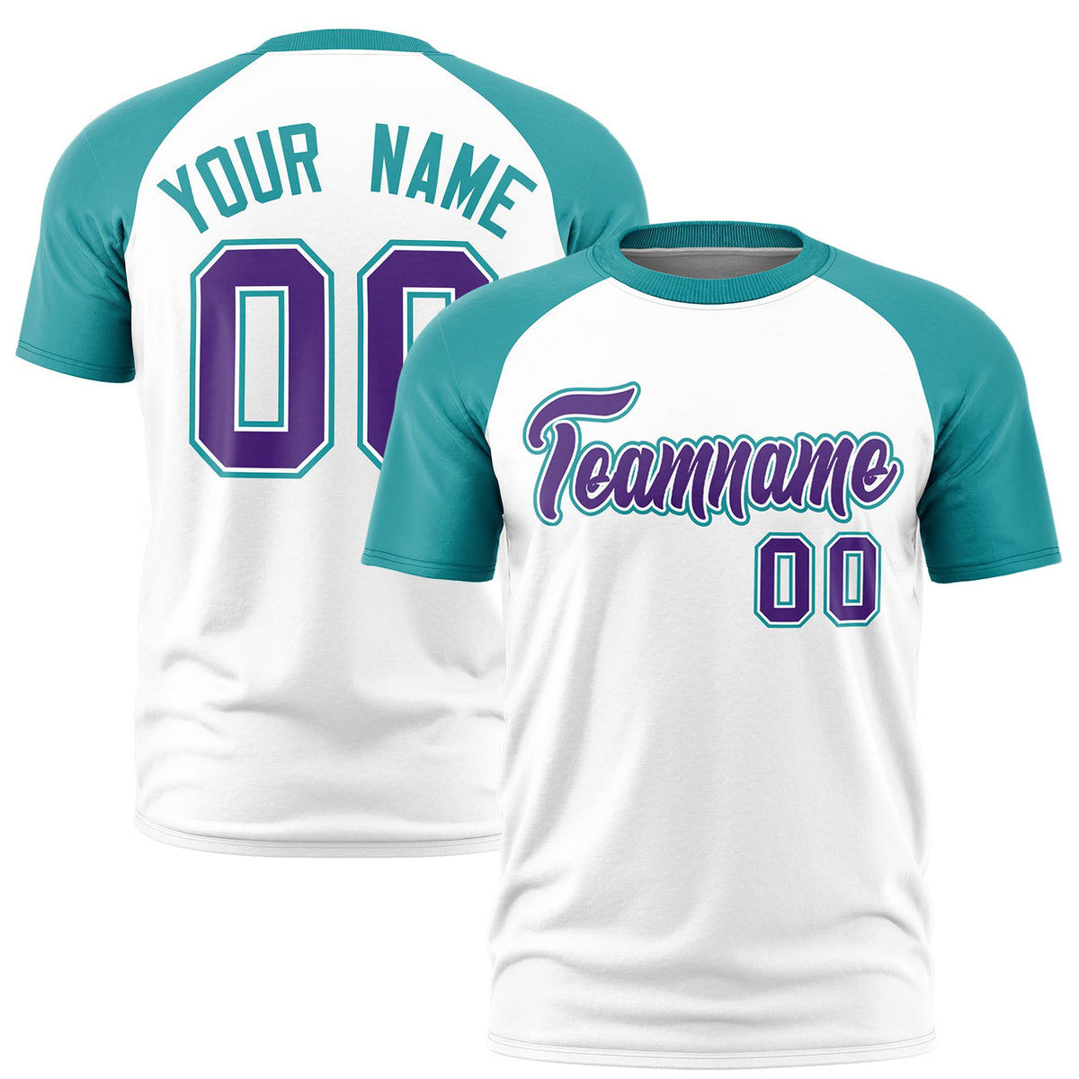Custom White Aqua Raglan Sleeves Performance T-Shirt