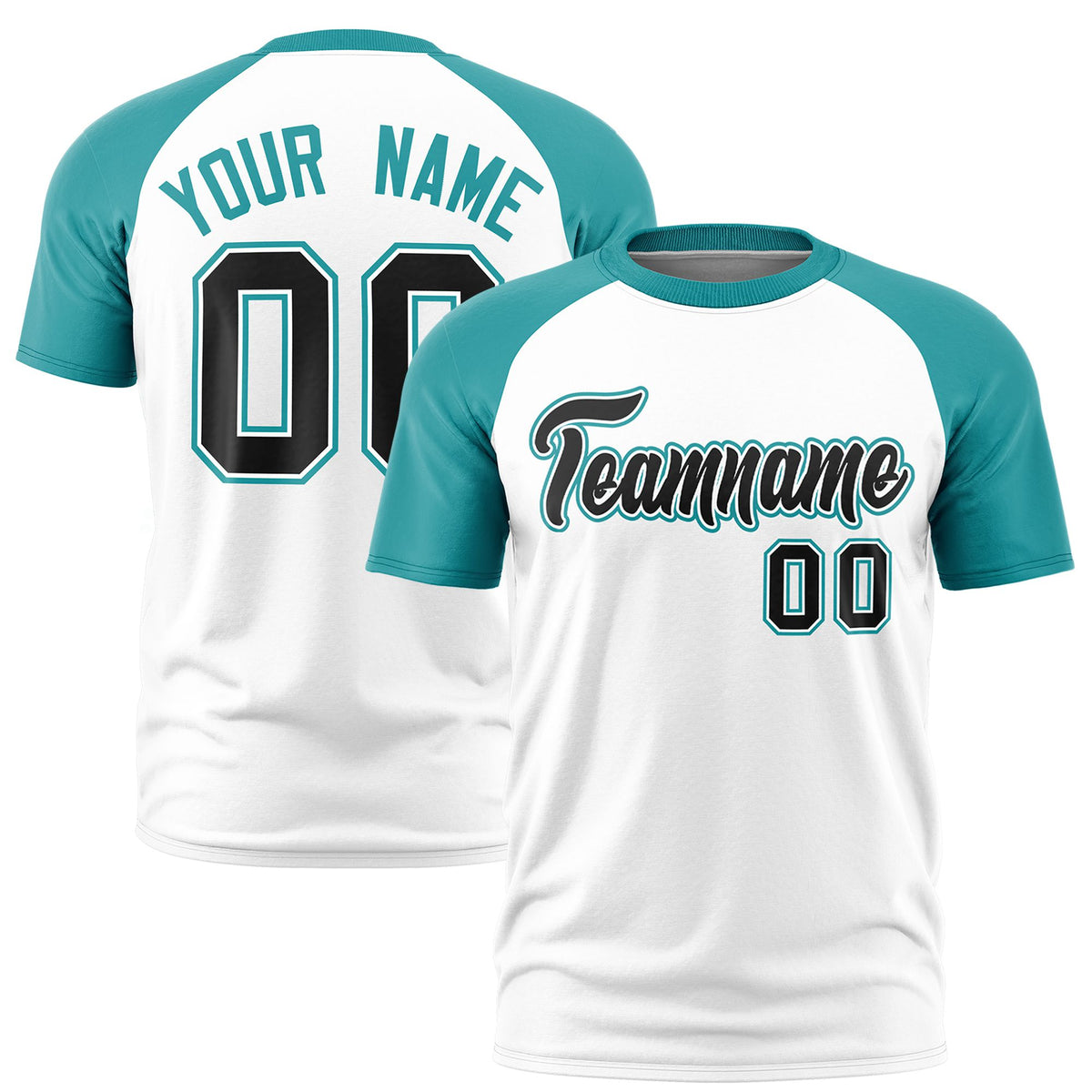 Custom White Aqua Raglan Sleeves Performance T-Shirt