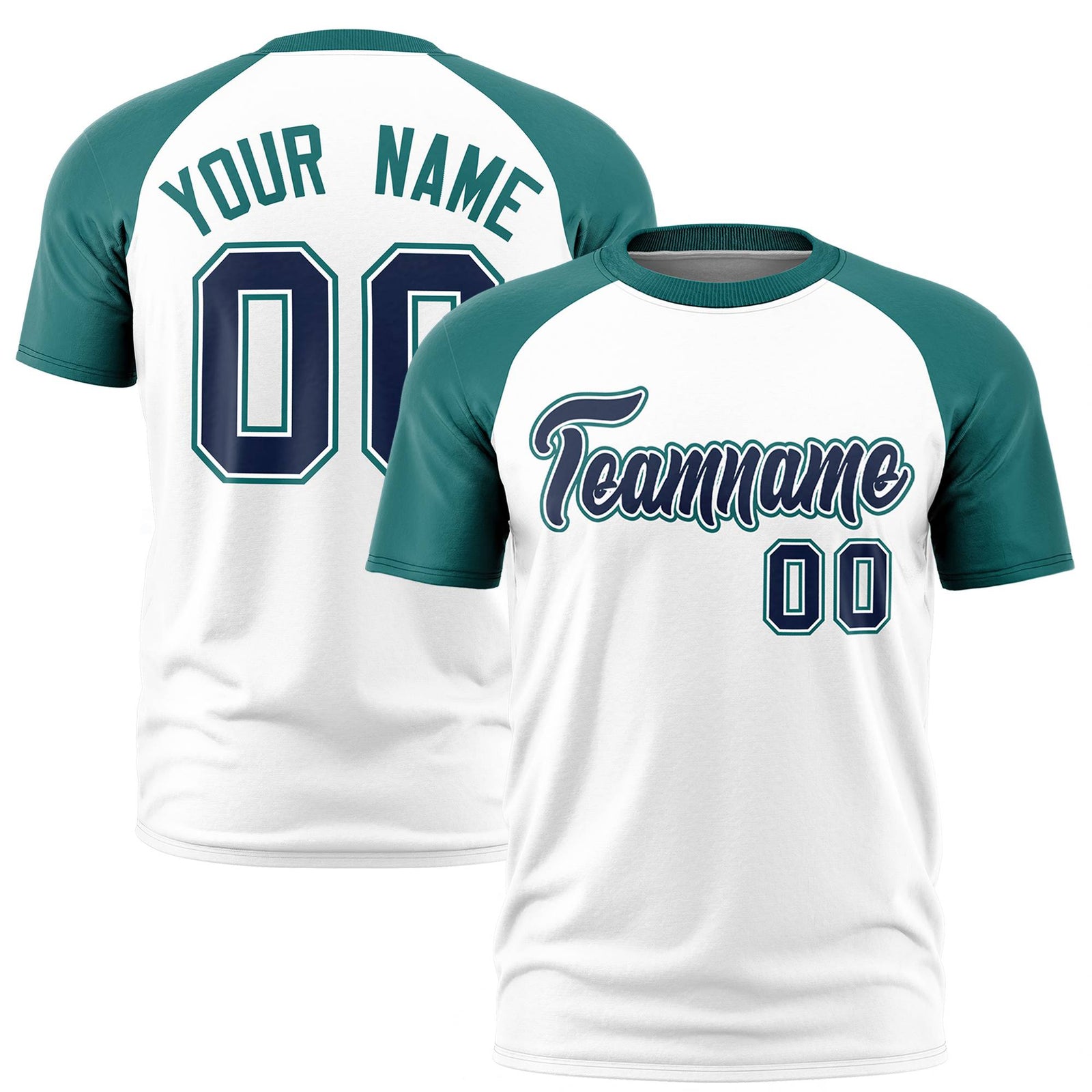 Custom White Aqua Raglan Sleeves Performance T-Shirt