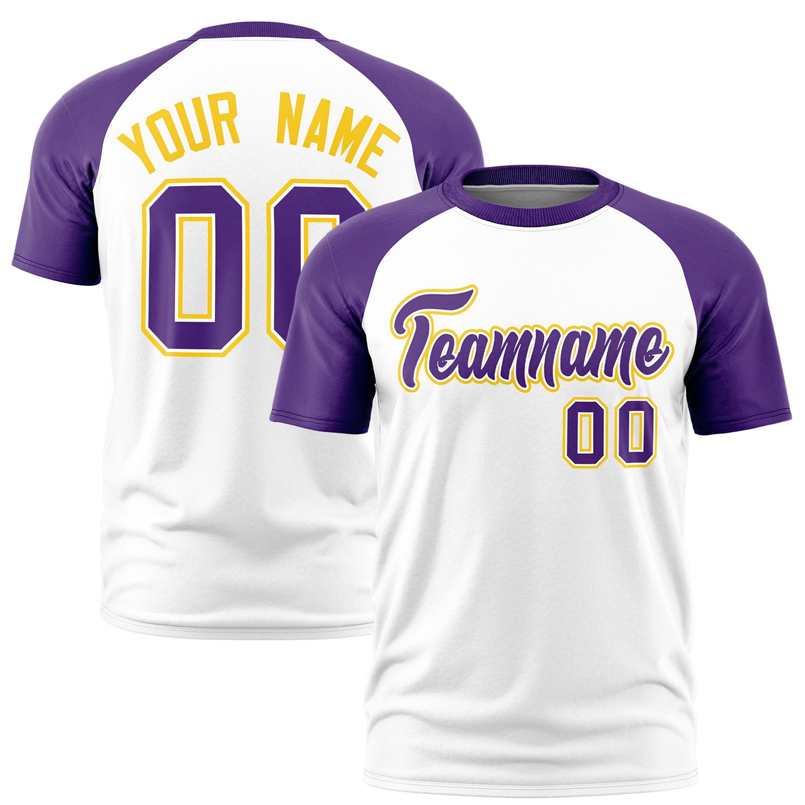 Custom White Purple Raglan Sleeves Performance T-Shirt