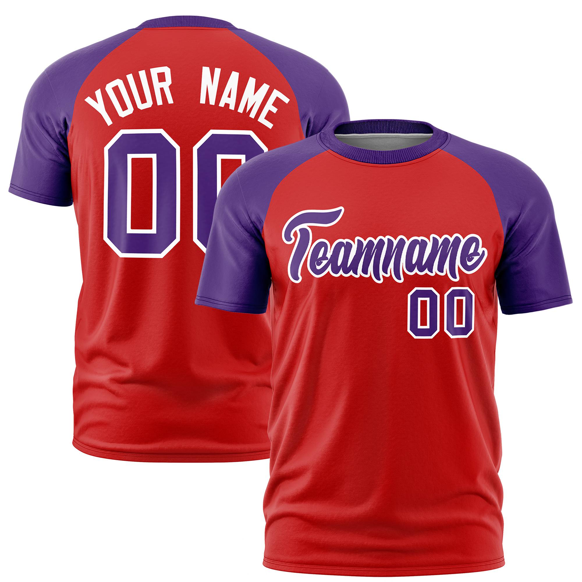 Custom Red Purple Raglan Sleeves Performance T-Shirt