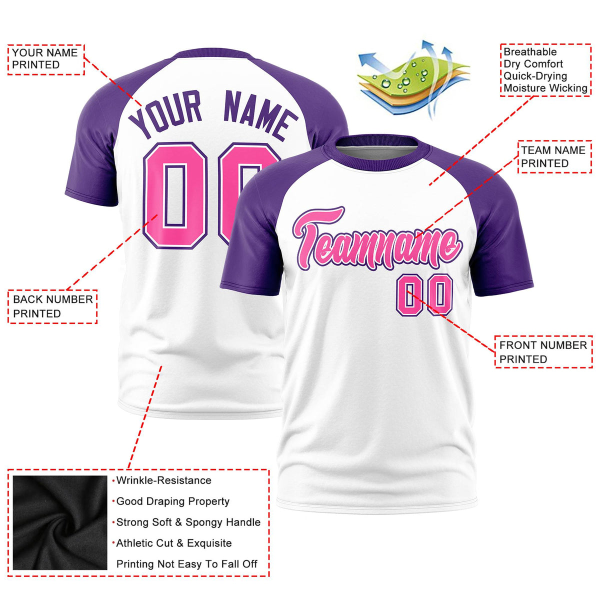 Custom White Purple Raglan Sleeves Performance T-Shirt