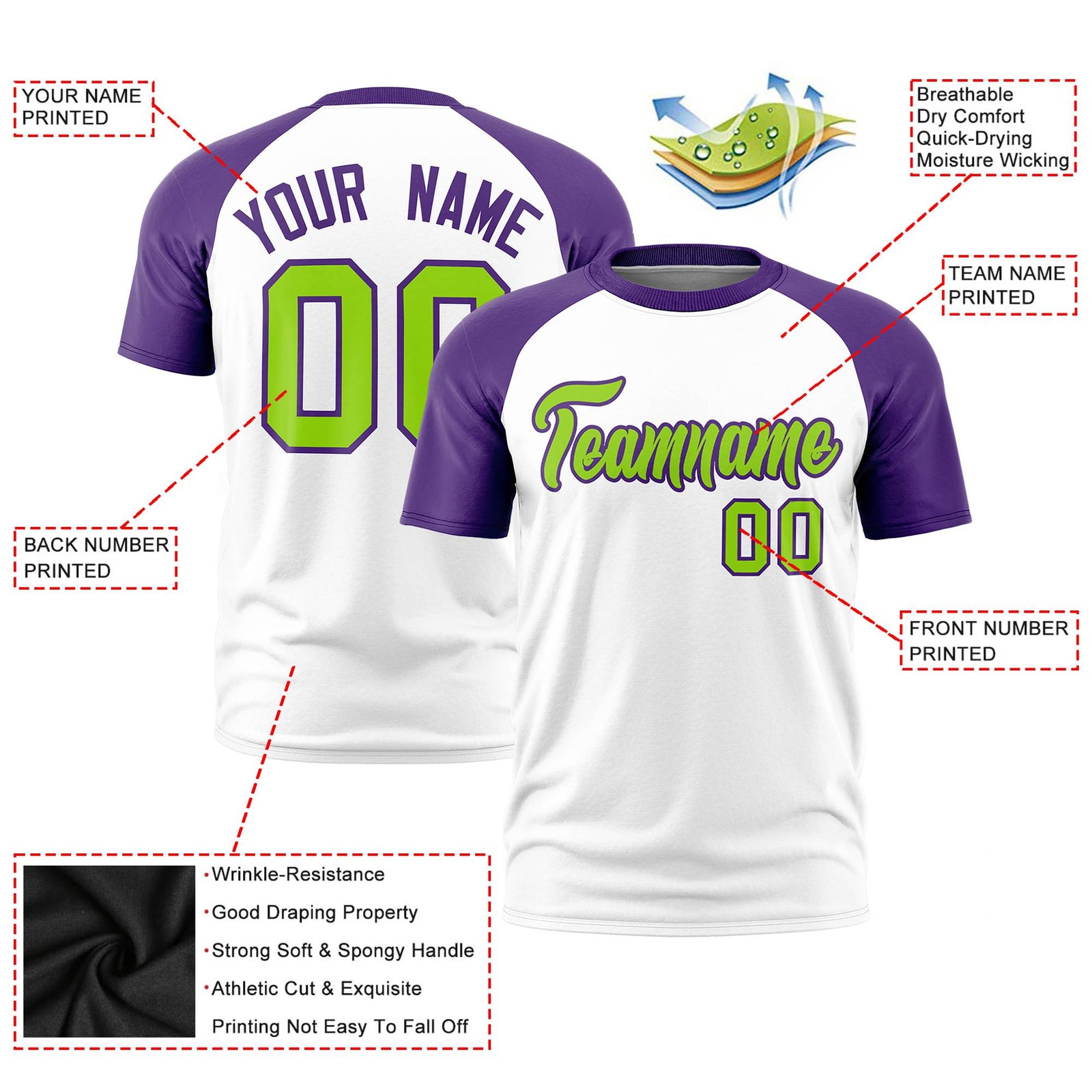 Custom White Purple Raglan Sleeves Performance T-Shirt