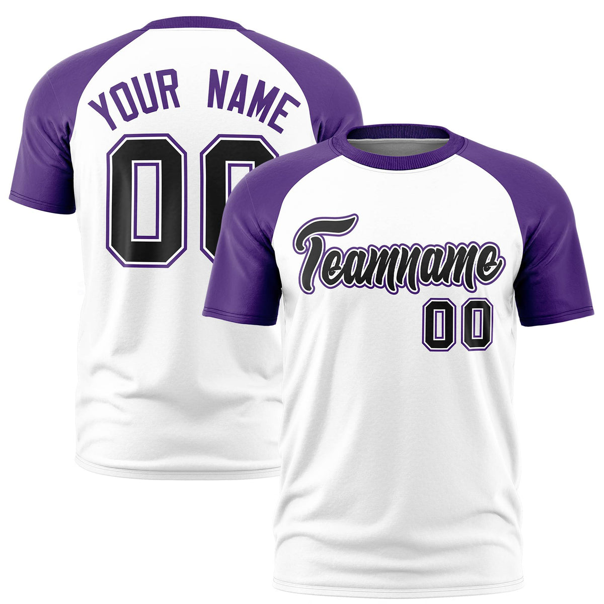 Custom White Purple Raglan Sleeves Performance T-Shirt