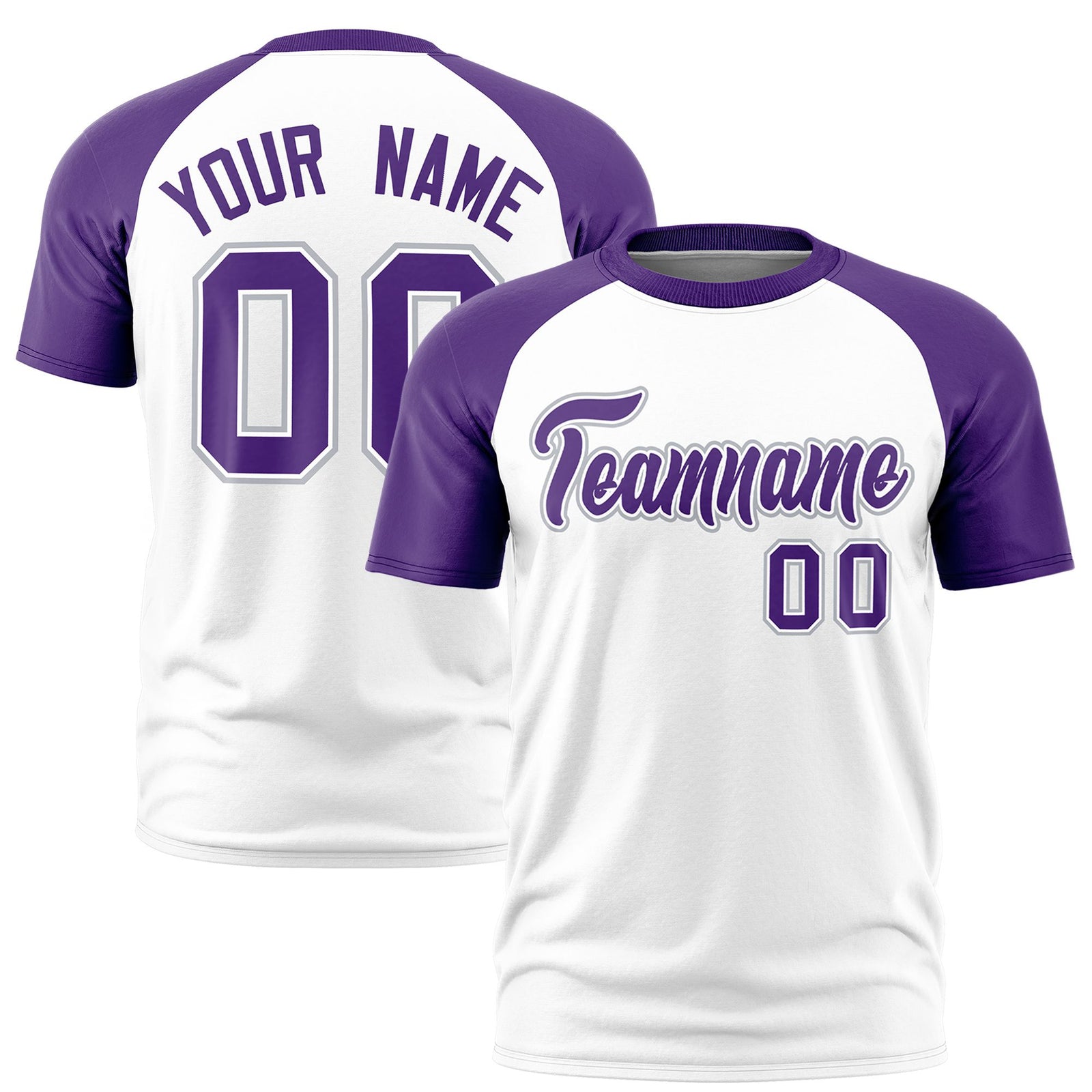Custom White Purple Raglan Sleeves Performance T-Shirt