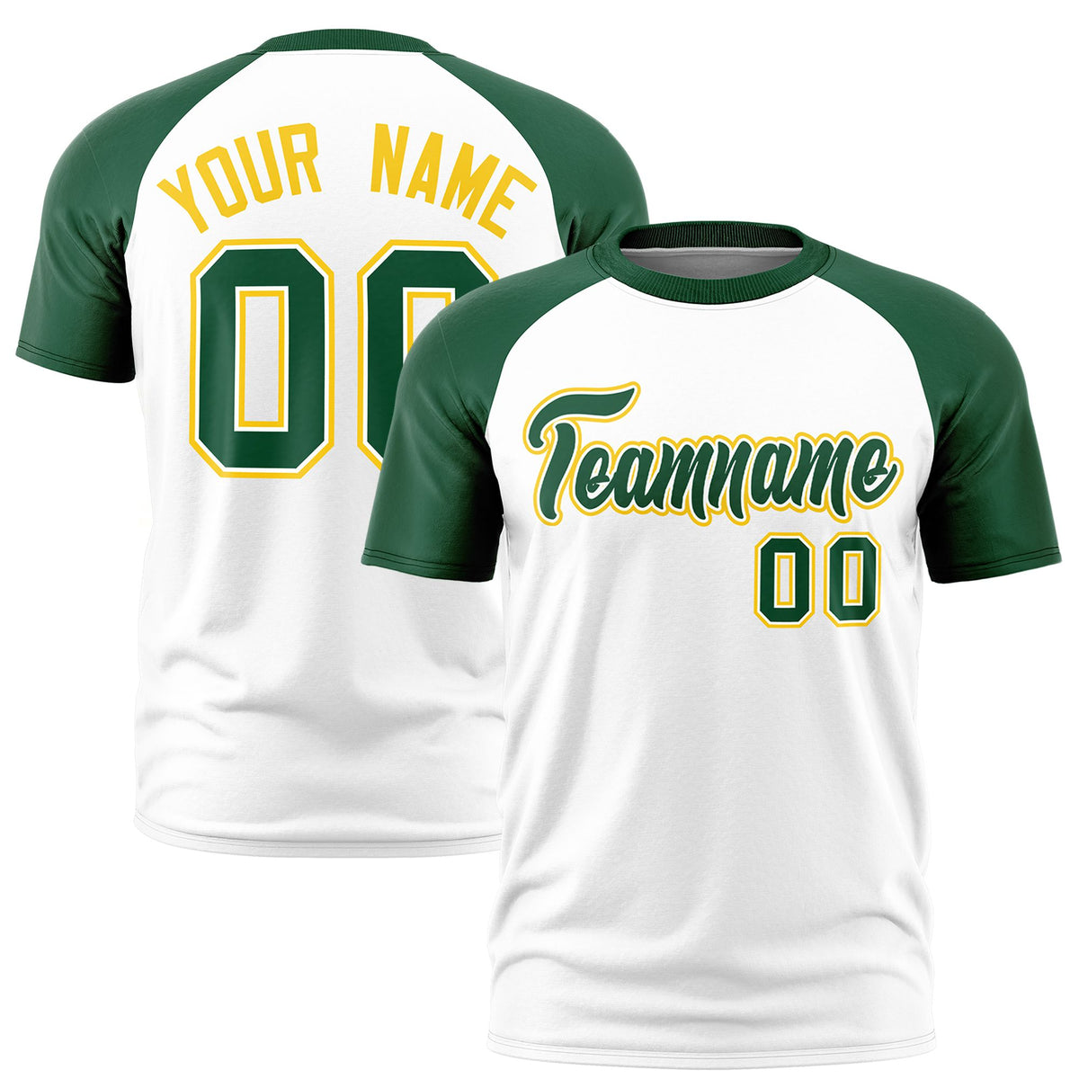 Custom White Green Raglan Sleeves Performance T-Shirt