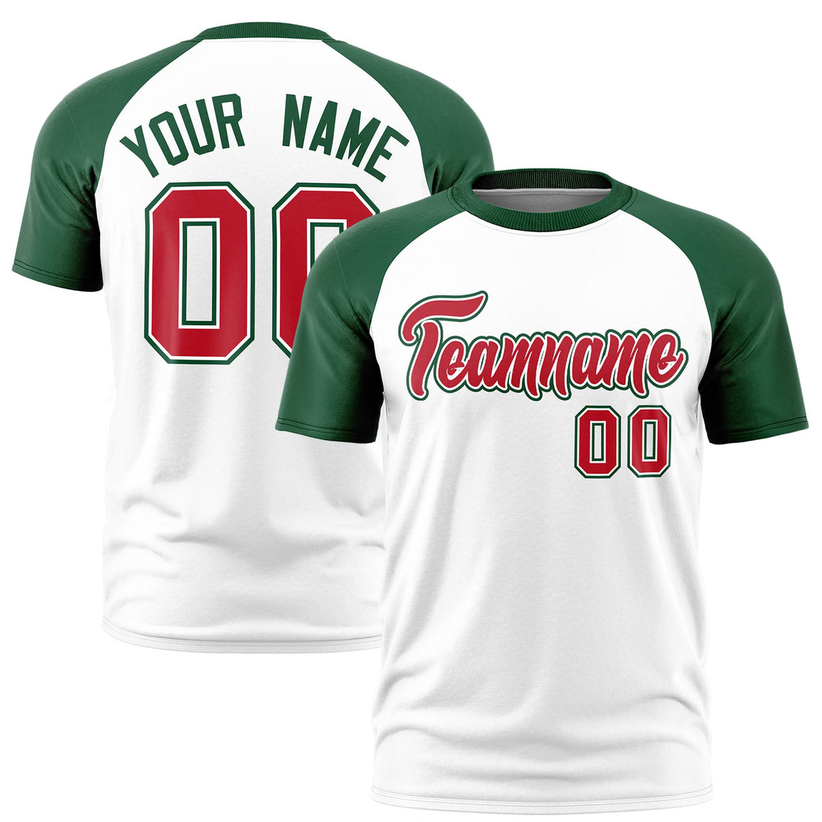 Custom White Green Raglan Sleeves Performance T-Shirt