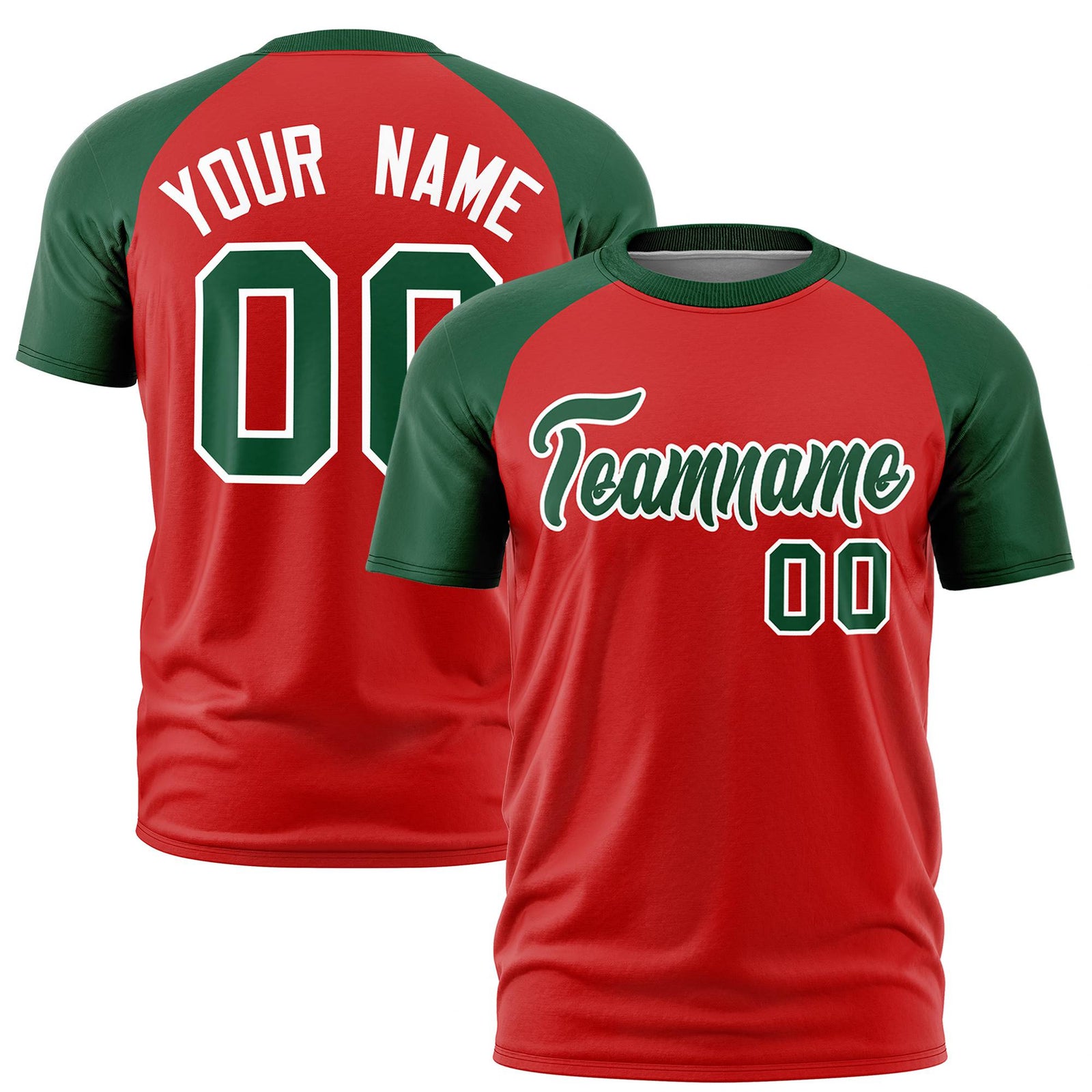 Custom Red Green Raglan Sleeves Performance T-Shirt
