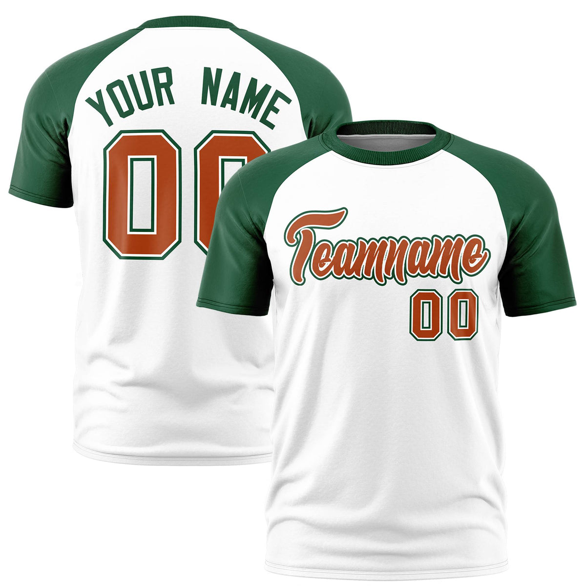 Custom White Green Raglan Sleeves Performance T-Shirt