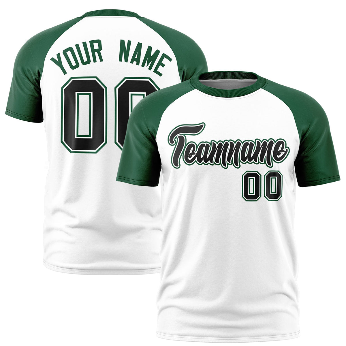Custom White Green Raglan Sleeves Performance T-Shirt