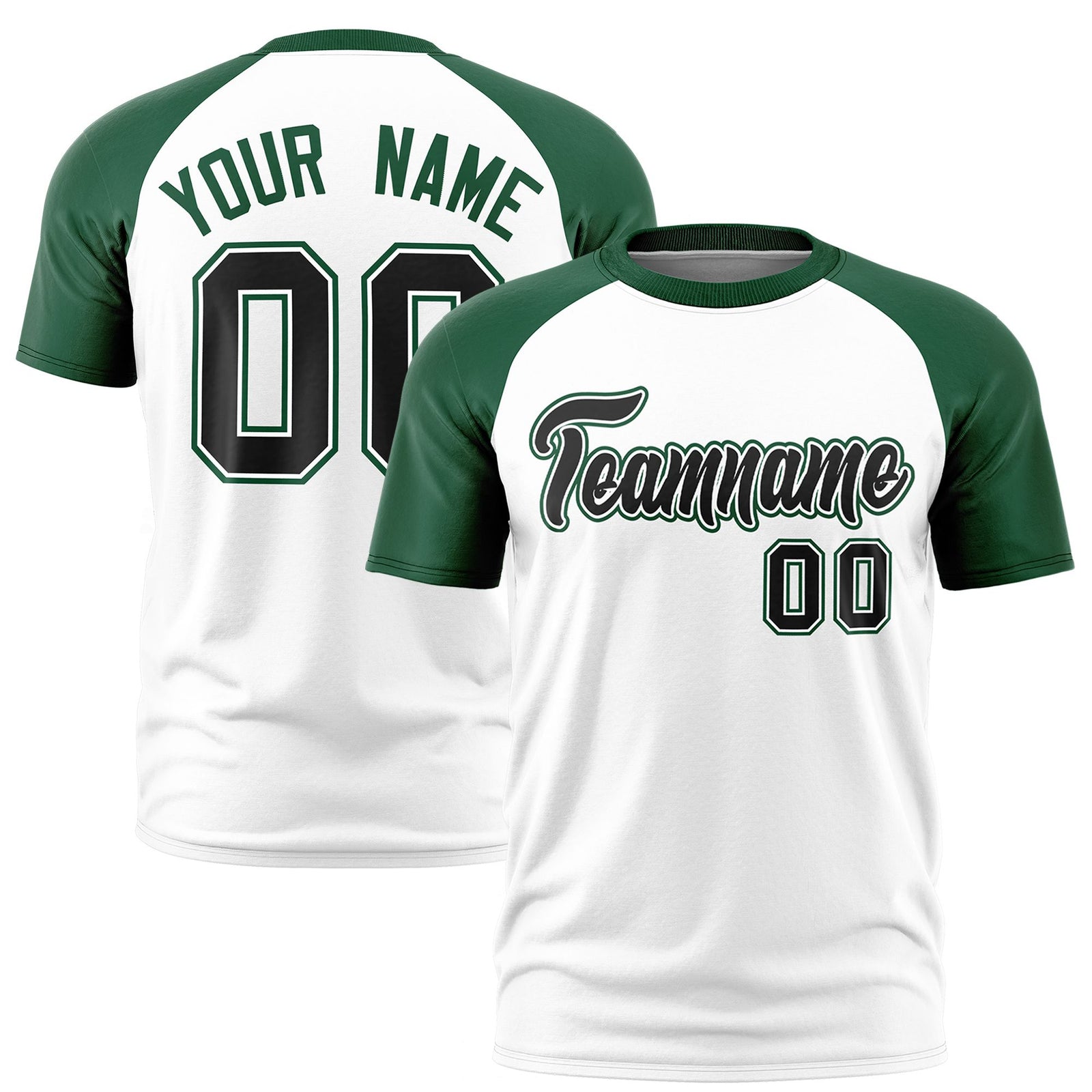 Custom White Green Raglan Sleeves Performance T-Shirt
