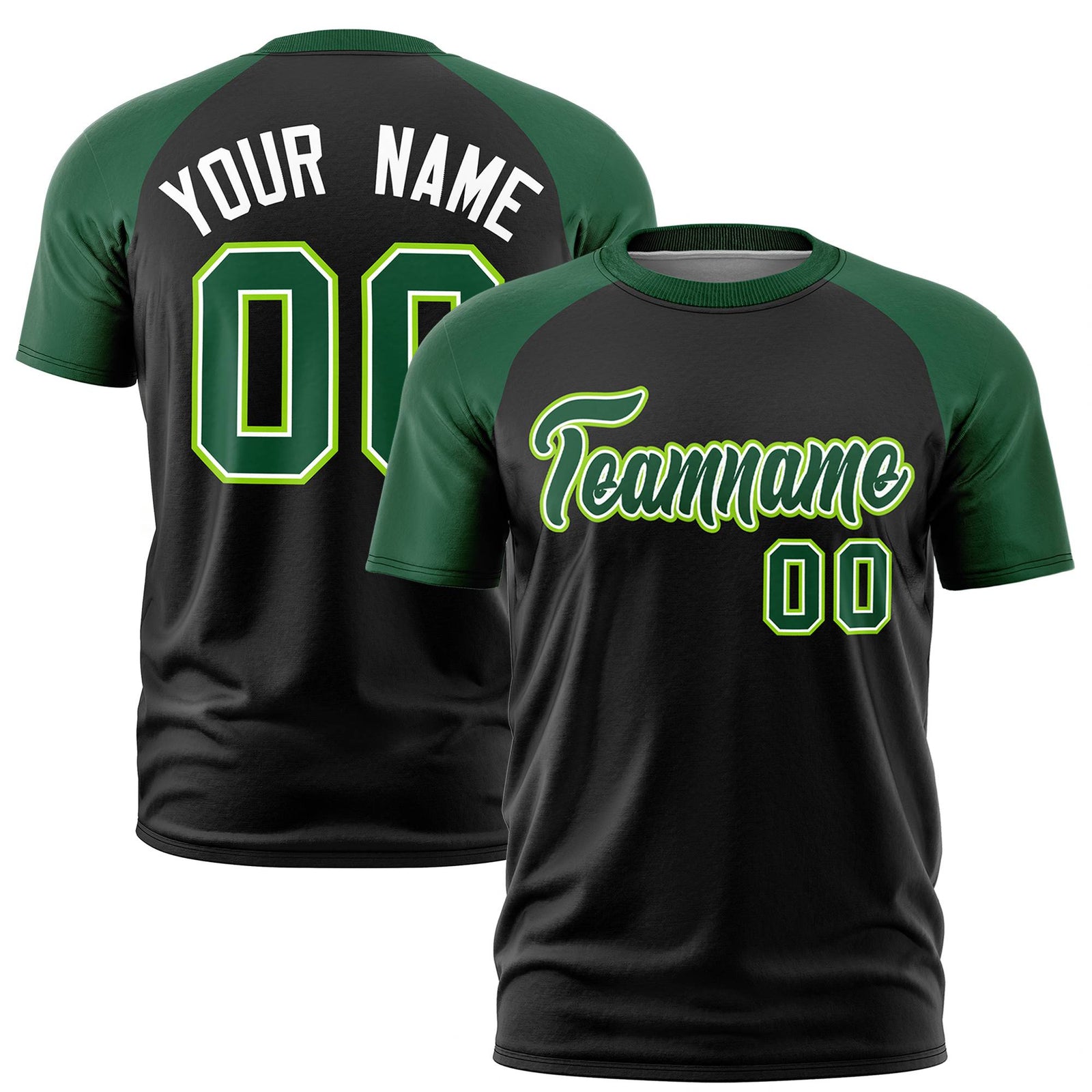 Custom White Green Raglan Sleeves Performance T-Shirt