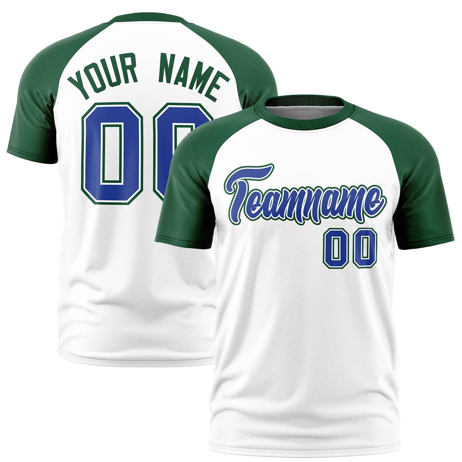 Custom White Green Raglan Sleeves Performance T-Shirt