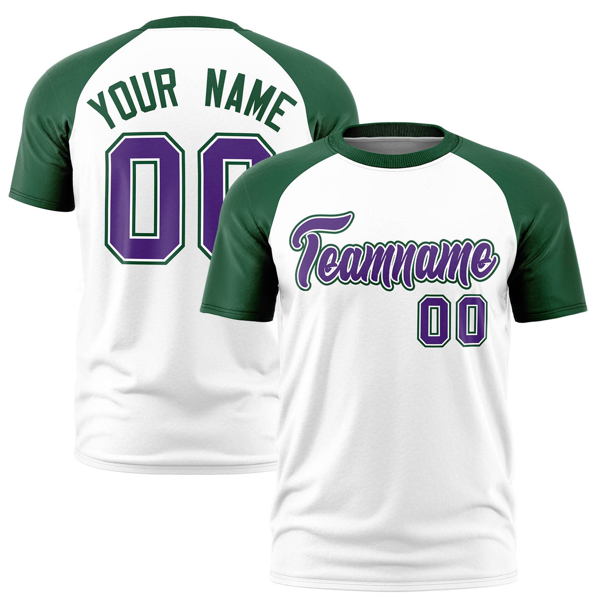 Custom White Green Raglan Sleeves Performance T-Shirt