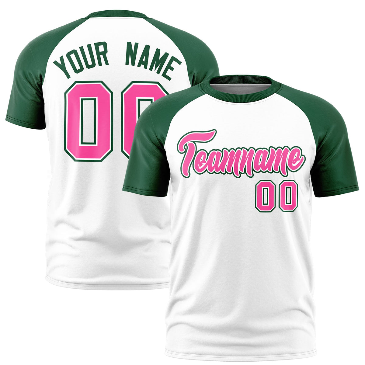 Custom White Green Raglan Sleeves Performance T-Shirt