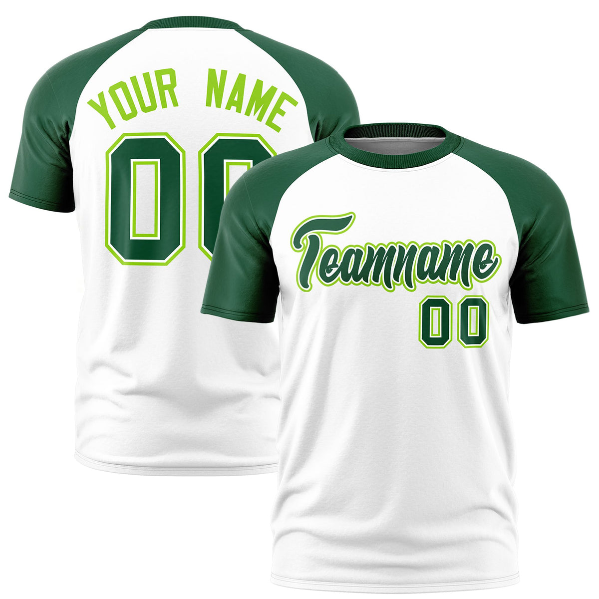Custom White Green Raglan Sleeves Performance T-Shirt