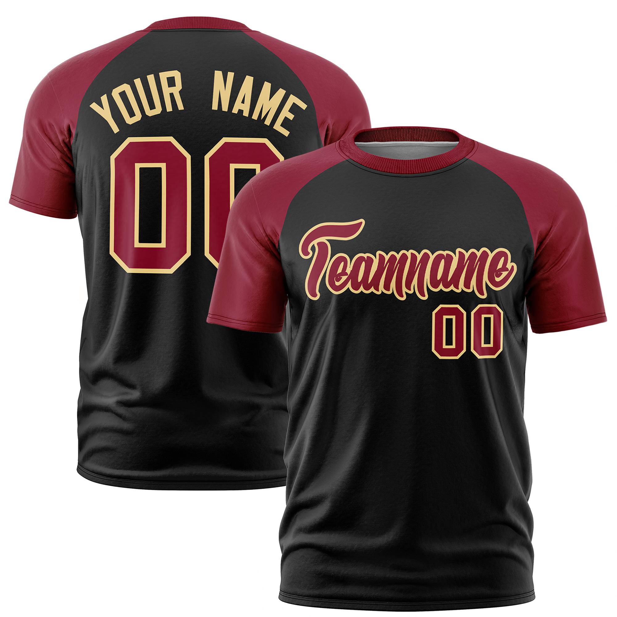 Custom Black Crimson Raglan Sleeves Performance T-Shirt